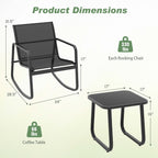 Ensemble de patio à bascule Costway 3 pièces avec 2 chaises bistro à bascule et plateau en verre - Voir les détails