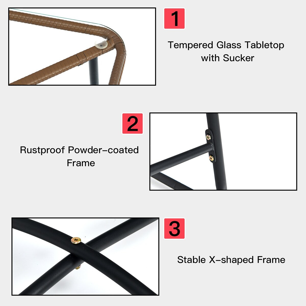 Ensemble bistrot Costway 3 pièces en rotin pour patio, chaises rembourrées, table en verre et terrasse - Voir les détails
