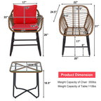 Ensemble bistrot Costway 3 pièces en rotin pour patio, chaises rembourrées, table en verre et terrasse - Voir les détails
