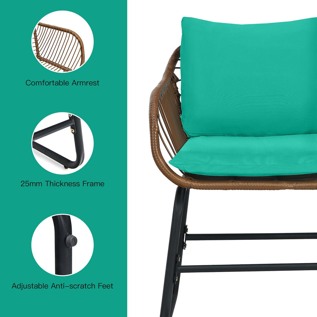 Ensemble bistrot Costway 3 pièces en rotin pour patio, chaises rembourrées, table en verre et terrasse - Voir les détails