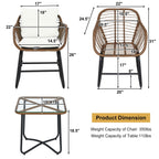 Ensemble bistrot Costway 3 pièces en rotin pour patio, chaises rembourrées, table en verre et terrasse - Voir les détails