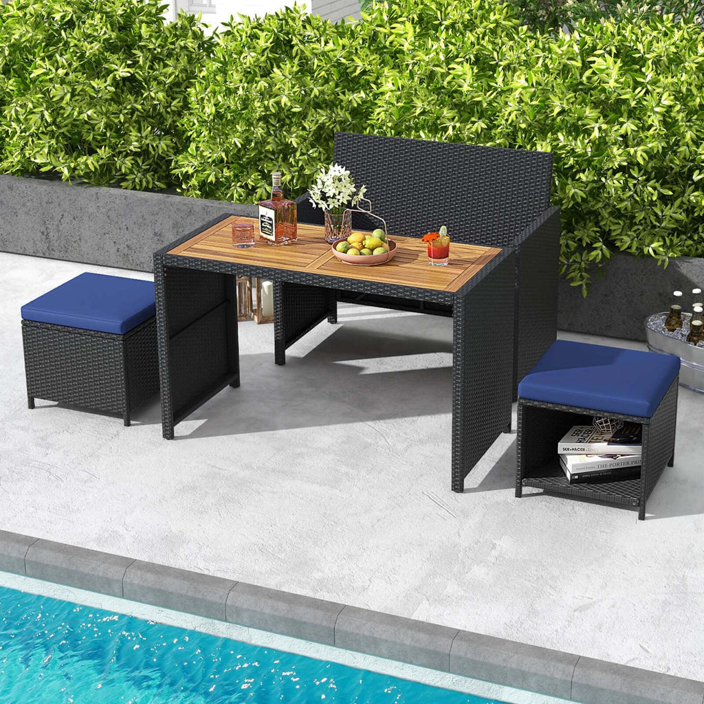 Ensemble de salle à manger d'extérieur Costway 4 pièces, causeuse en rotin et 2 poufs - Voir les détails