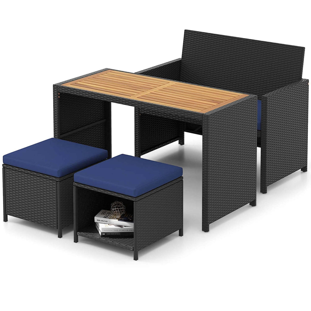 Ensemble de salle à manger d'extérieur Costway 4 pièces, causeuse en rotin et 2 poufs - Voir les détails