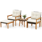 Ensemble de meubles en rotin Costway 5 pièces, chaises et poufs à cadre en bois - Voir les détails