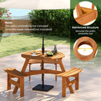 Ensemble de table de pique-nique ronde Costway pour 6 personnes avec 3 bancs intégrés 2 - Voir les détails