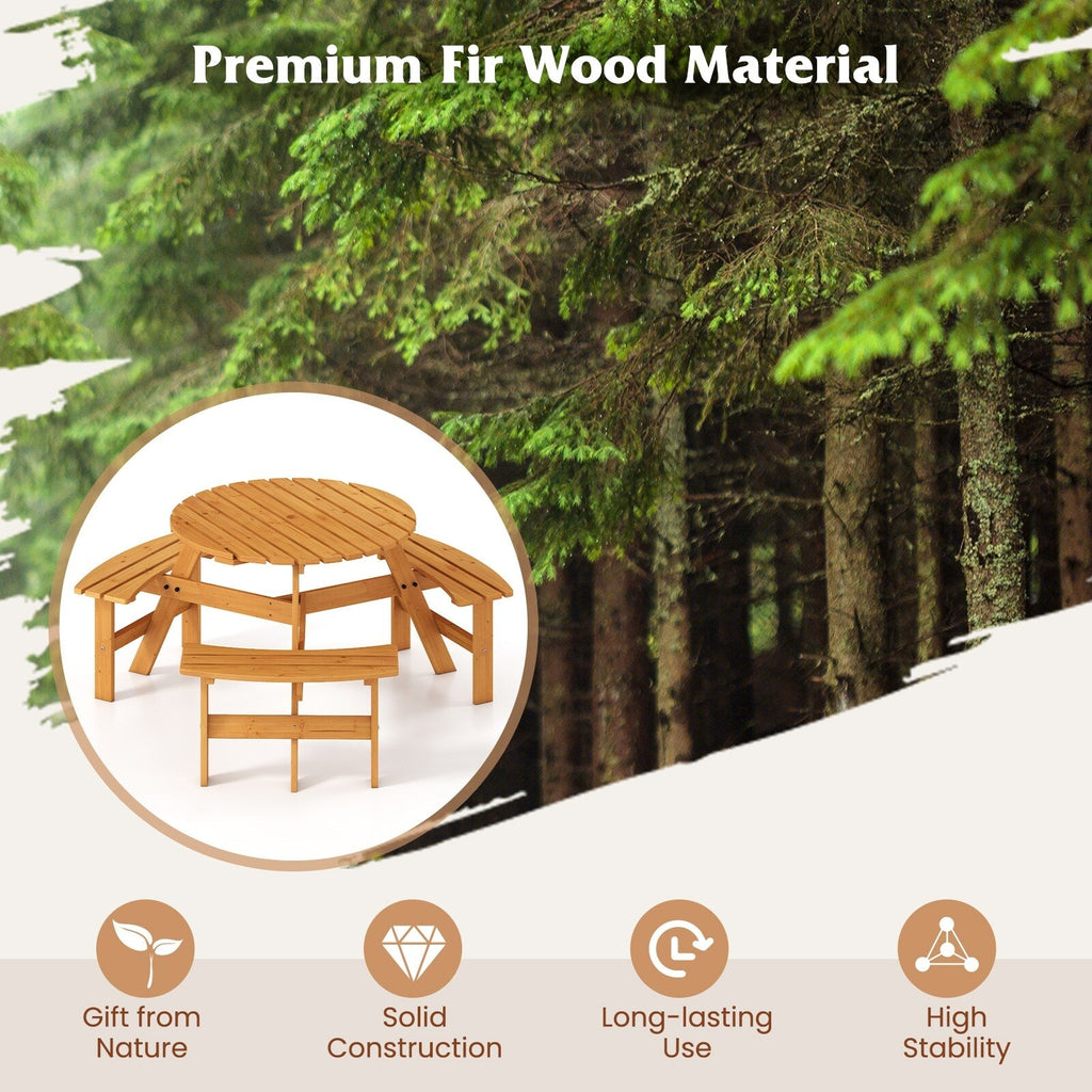Ensemble de table de pique-nique ronde Costway pour 6 personnes avec 3 bancs intégrés 2 - Voir les détails