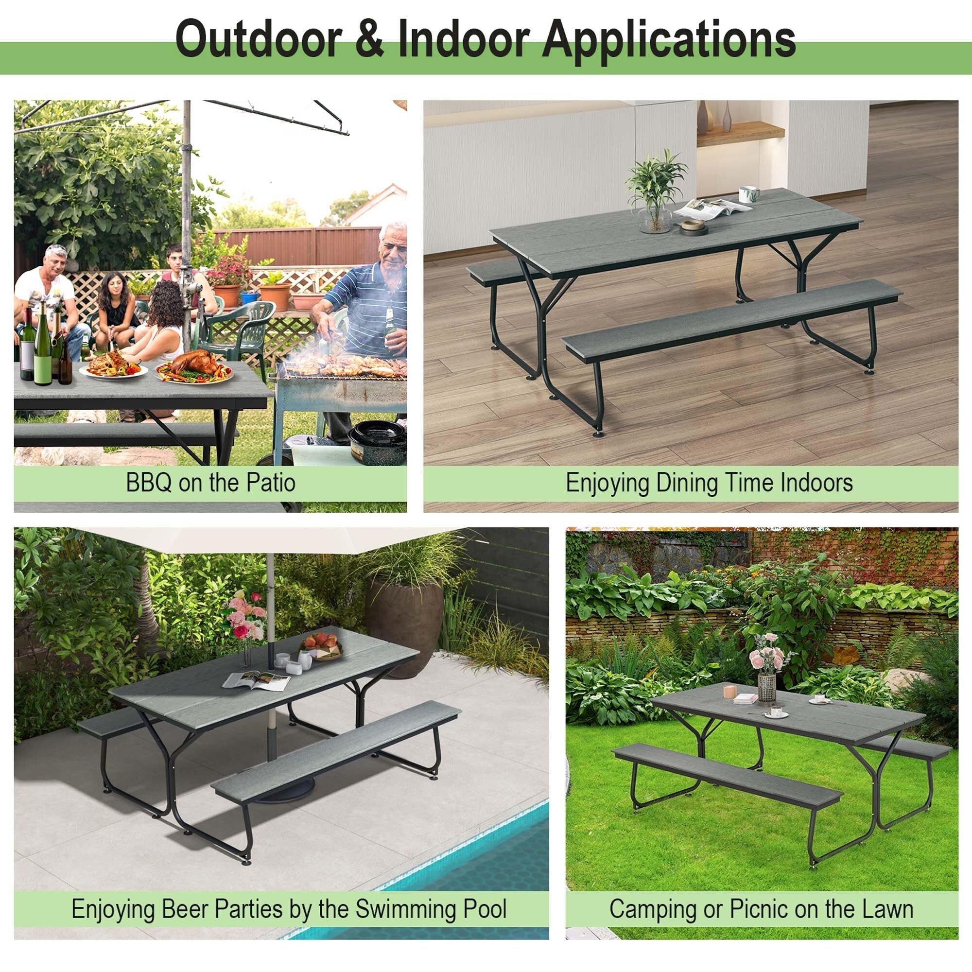 Ensemble table de pique-nique et banc Costway 6 pieds en PEHD robuste pour extérieur - Voir les détails