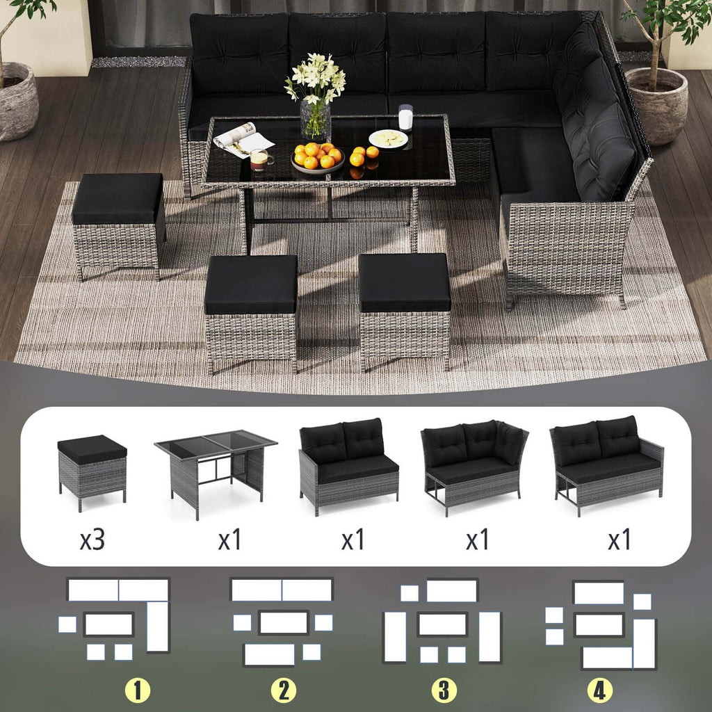 Ensemble de meubles de salle à manger et de jardin Costway 7 pièces avec canapé sectionnel en rotin synthétique - Voir les détails