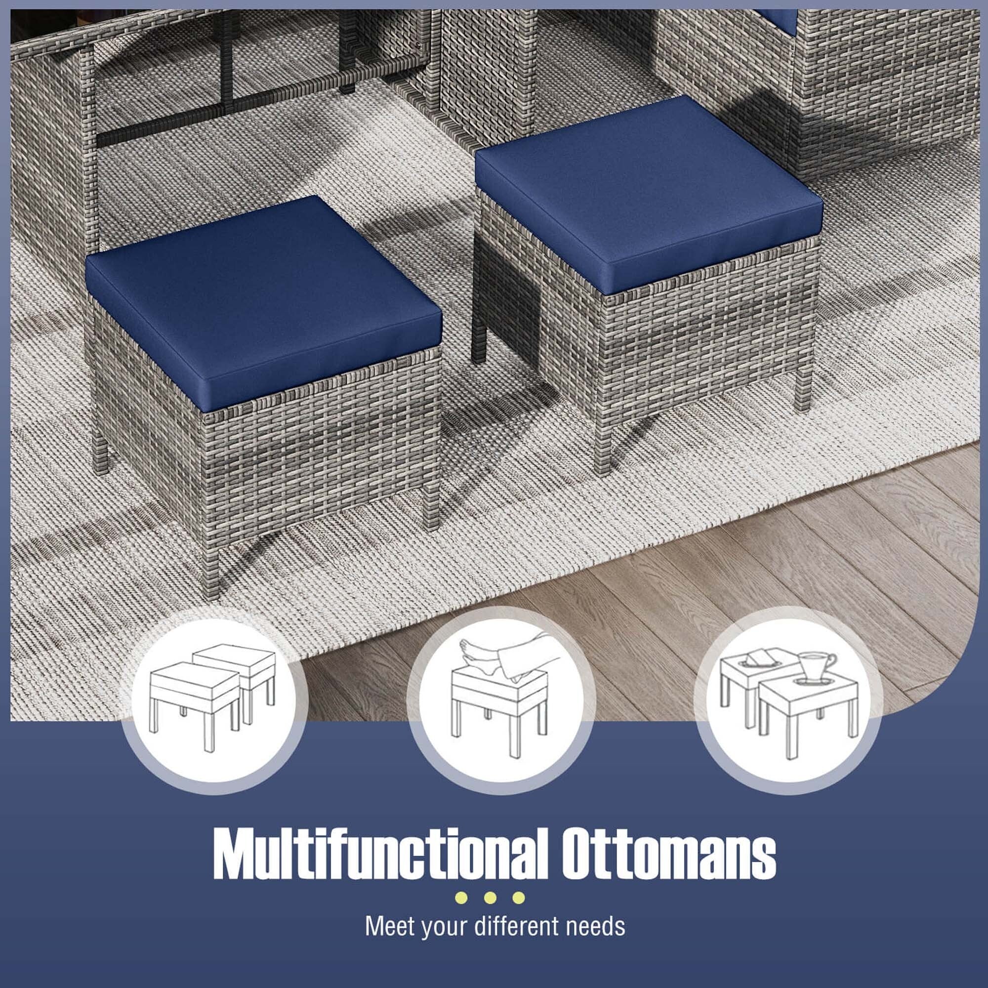 Ensemble de meubles de salle à manger et de jardin Costway 7 pièces avec canapé sectionnel en rotin synthétique - Voir les détails