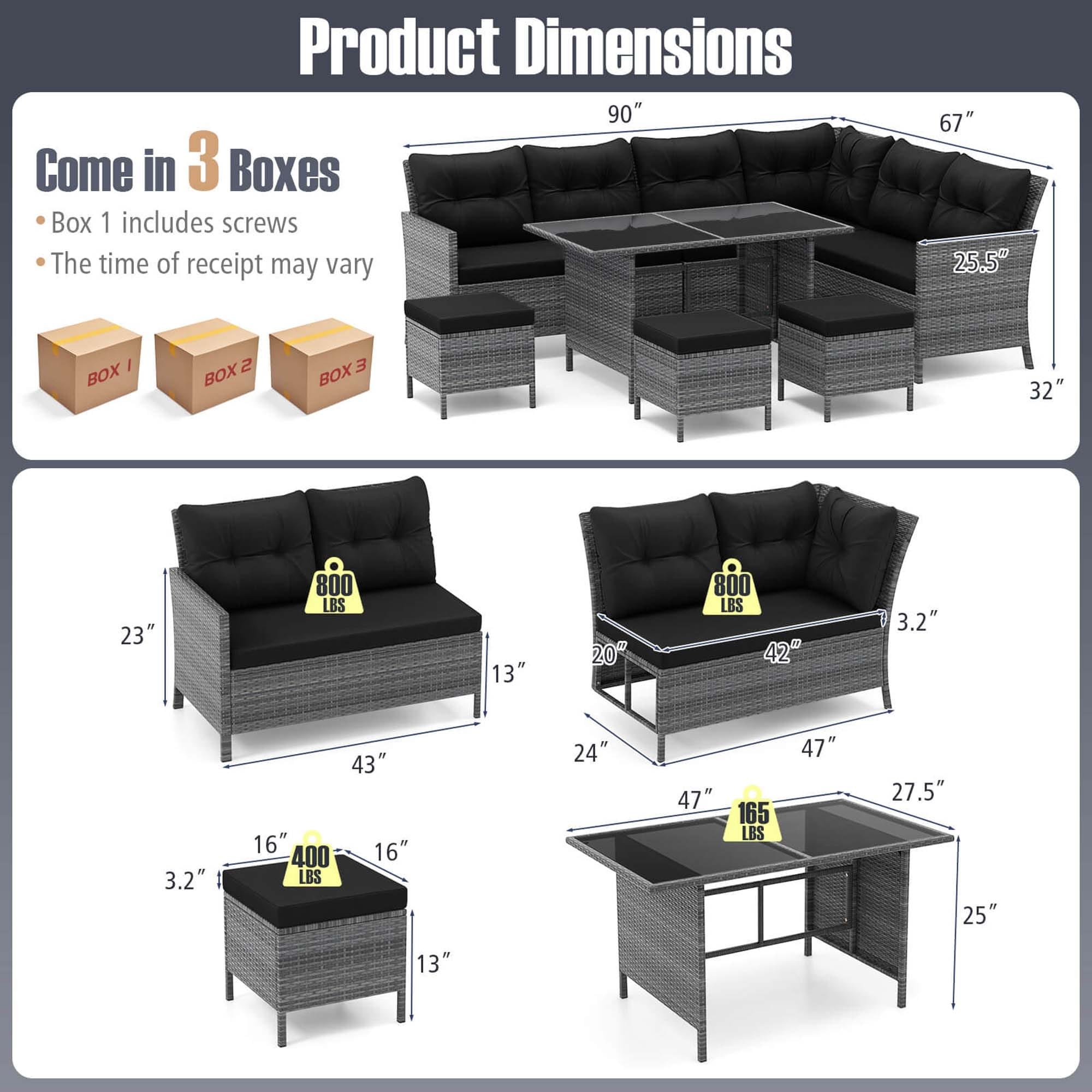Ensemble de meubles de salle à manger et de jardin Costway 7 pièces avec canapé sectionnel en rotin synthétique - Voir les détails