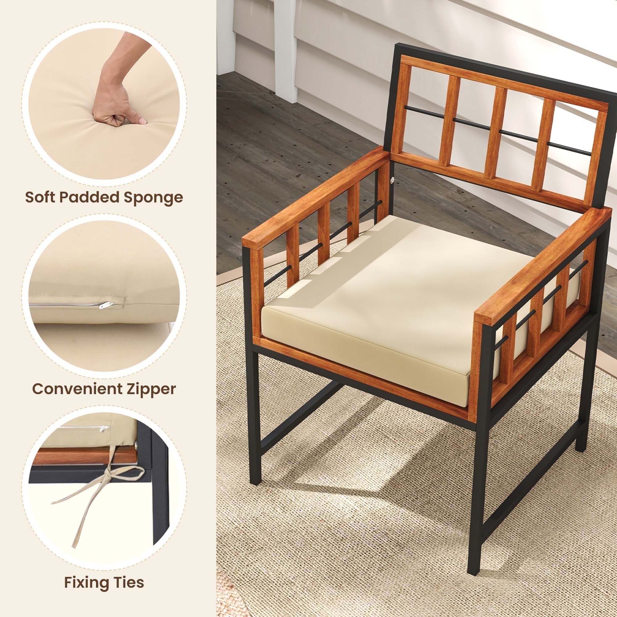 Ensemble de salle à manger d'extérieur Costway 7 pièces avec table en bois d'acacia et coussins moelleux - Voir les détails