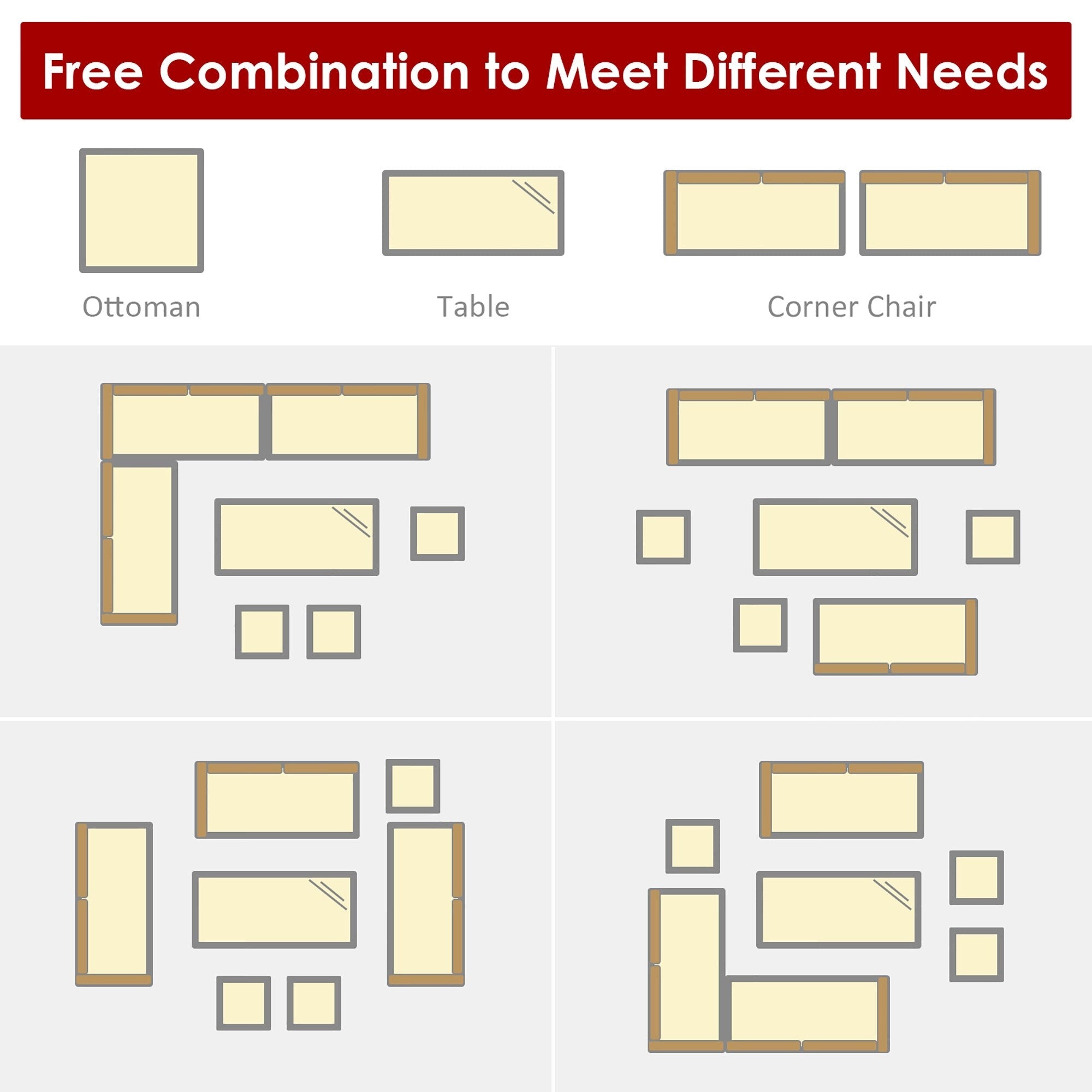 Ensemble de salle à manger en rotin Costway 7 pièces avec canapé sectionnel et pouf - Voir les détails
