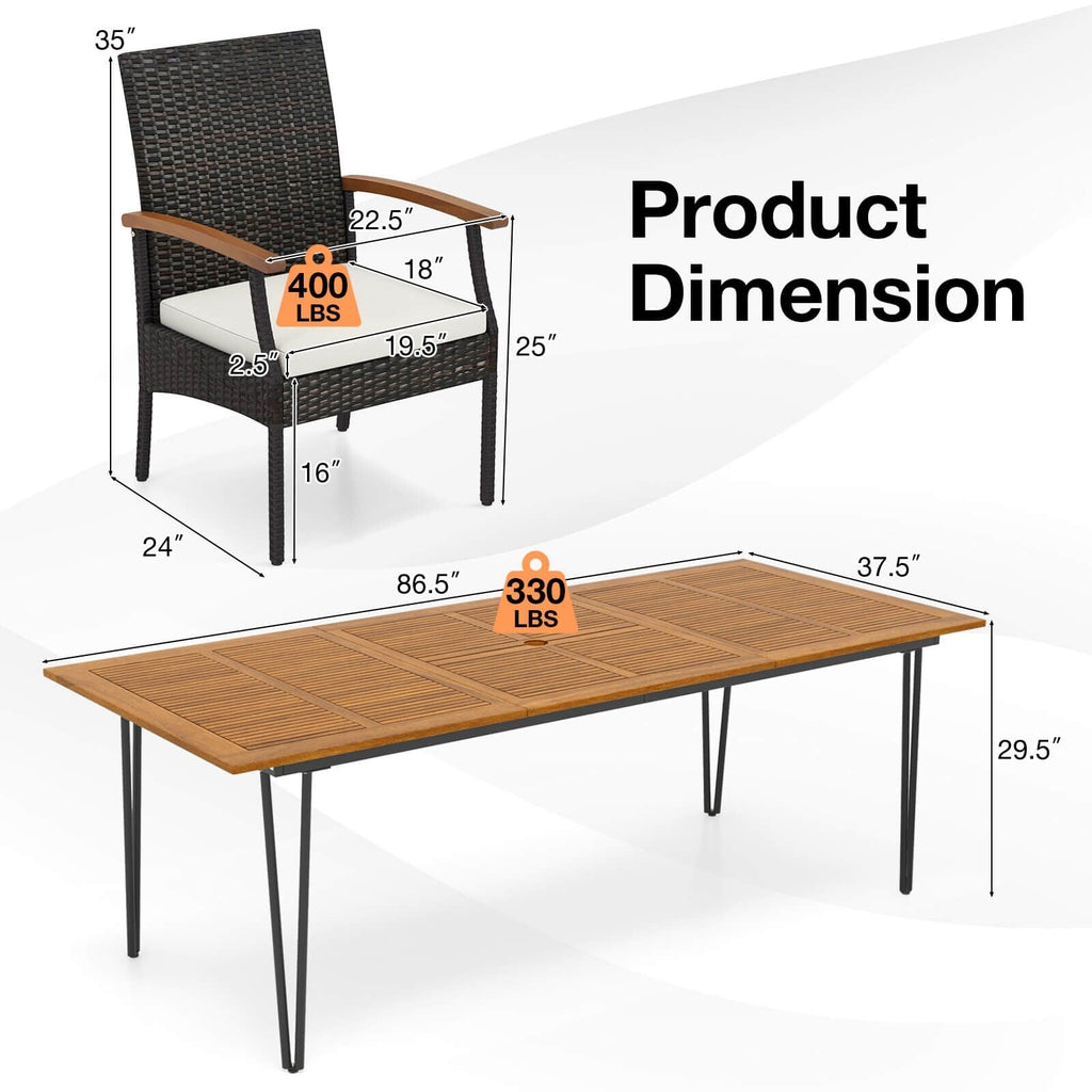 Ensemble de salle à manger d'extérieur Costway 9 pièces, avec 8 fauteuils et acacia - Voir les détails