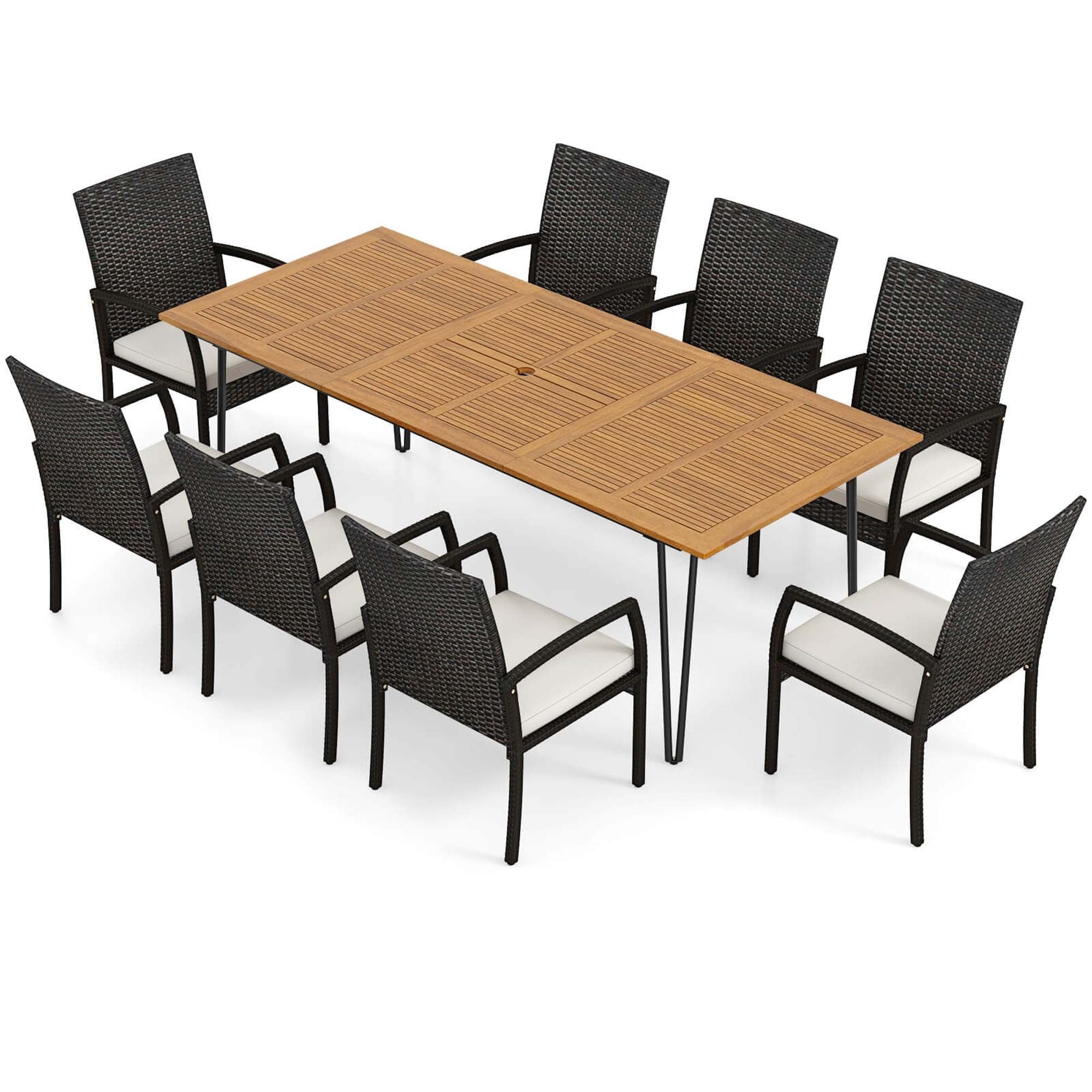 Ensemble de salle à manger d'extérieur Costway 9 pièces, avec 8 fauteuils et acacia - Voir les détails