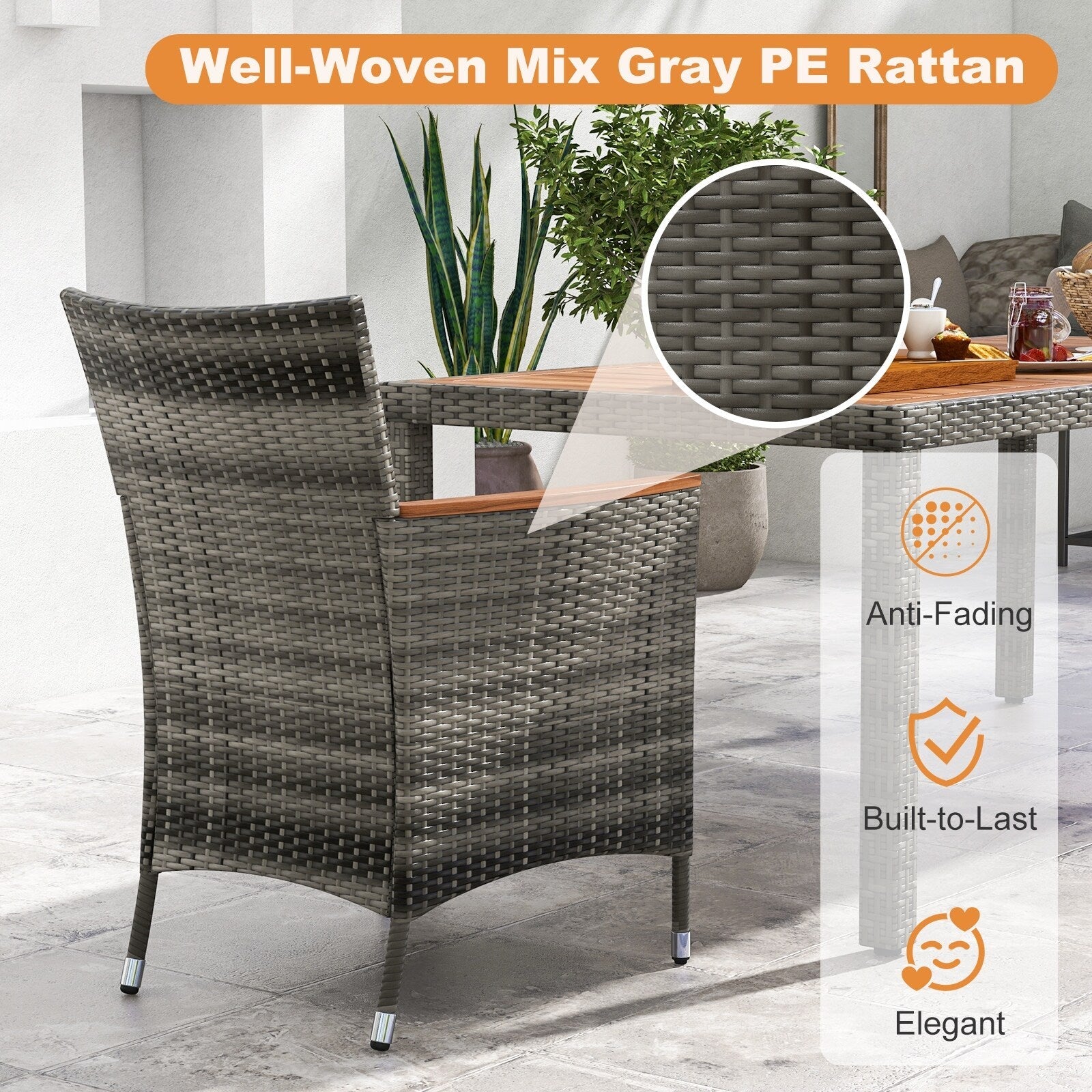 Ensemble de salle à manger d'extérieur Costway 9 pièces en osier avec table en bois d'acacia et 8 chaises - Voir les détails