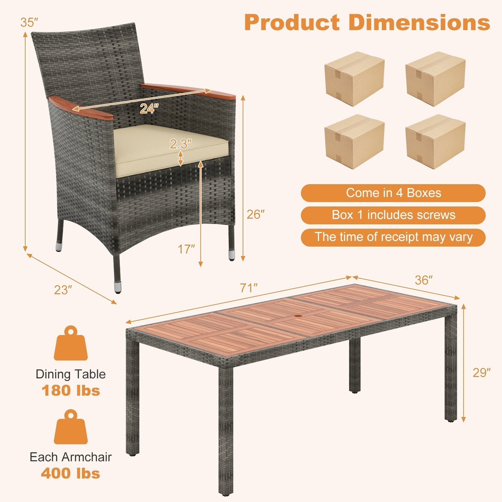 Ensemble de salle à manger d'extérieur Costway 9 pièces en osier avec table en bois d'acacia et 8 chaises - Voir les détails