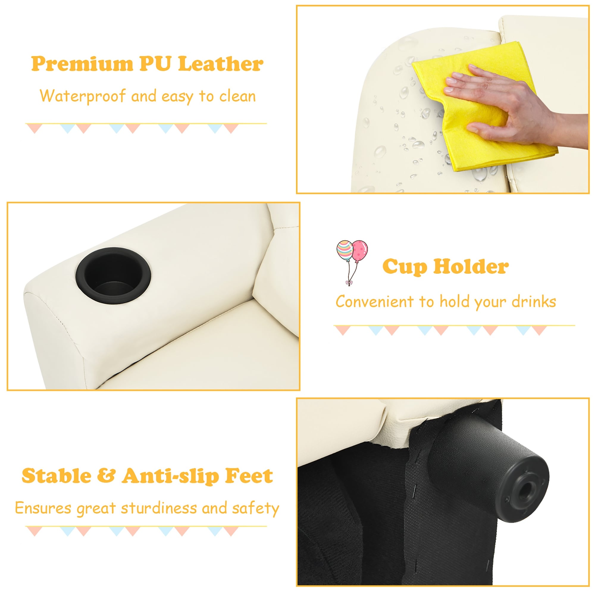 Fauteuil inclinable pour enfants Costway en cuir synthétique avec accoudoirs et repose-pieds