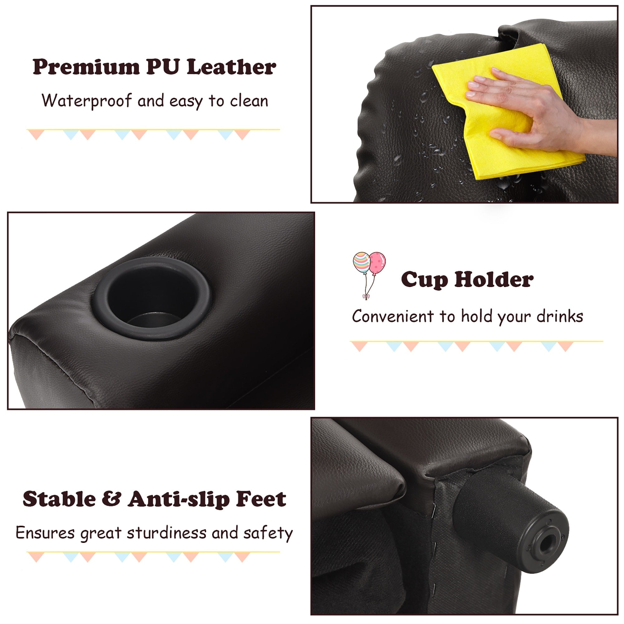 Fauteuil inclinable pour enfants Costway en cuir synthétique avec accoudoirs et repose-pieds