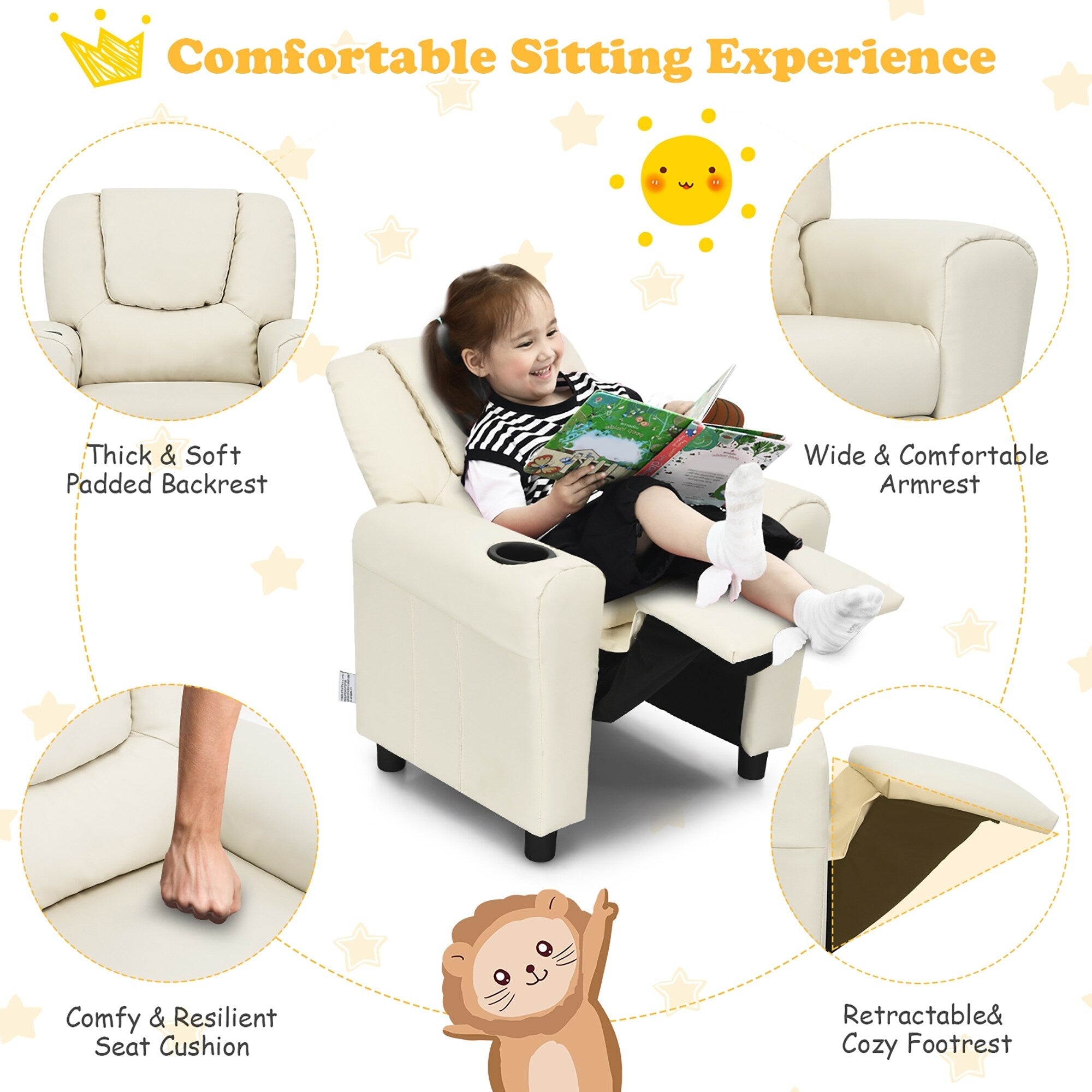 Fauteuil inclinable pour enfants Costway en cuir synthétique avec accoudoirs et repose-pieds
