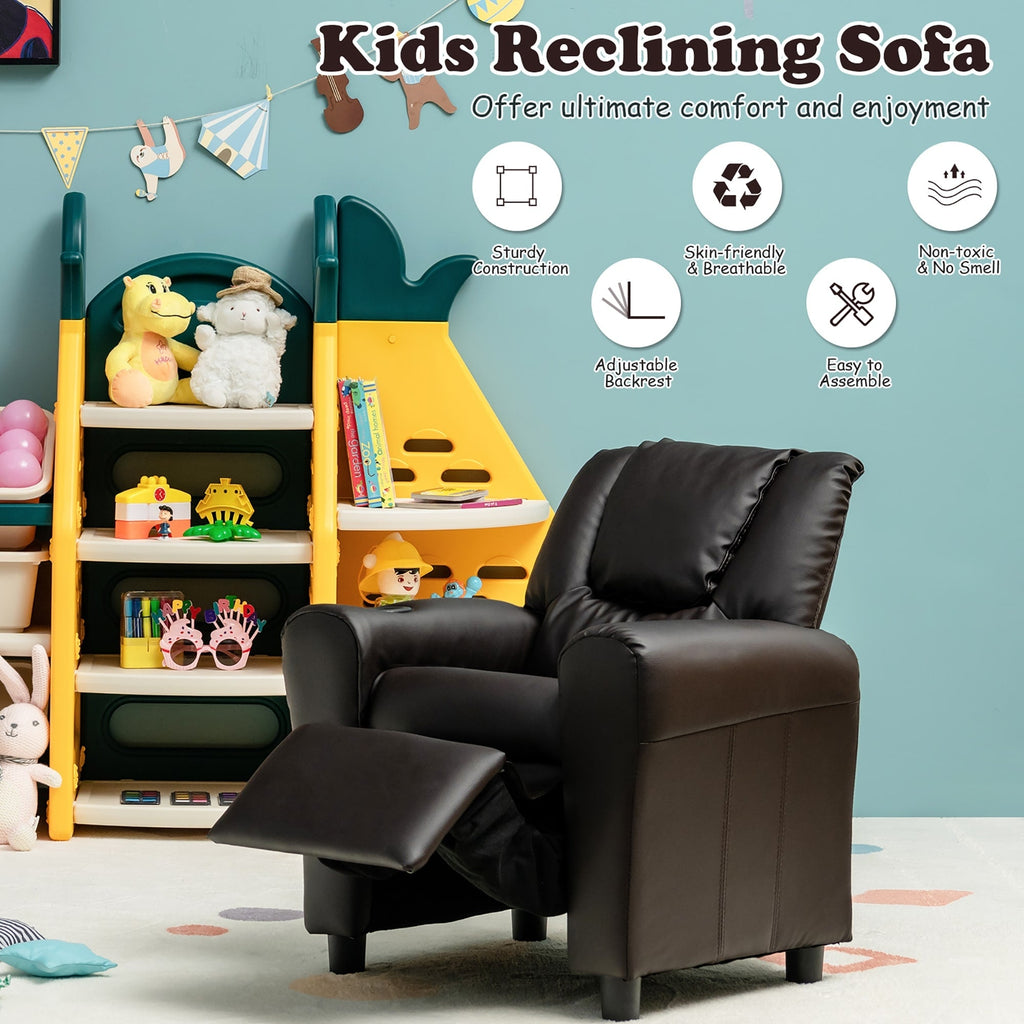 Fauteuil inclinable pour enfants Costway en cuir synthétique avec accoudoirs et repose-pieds