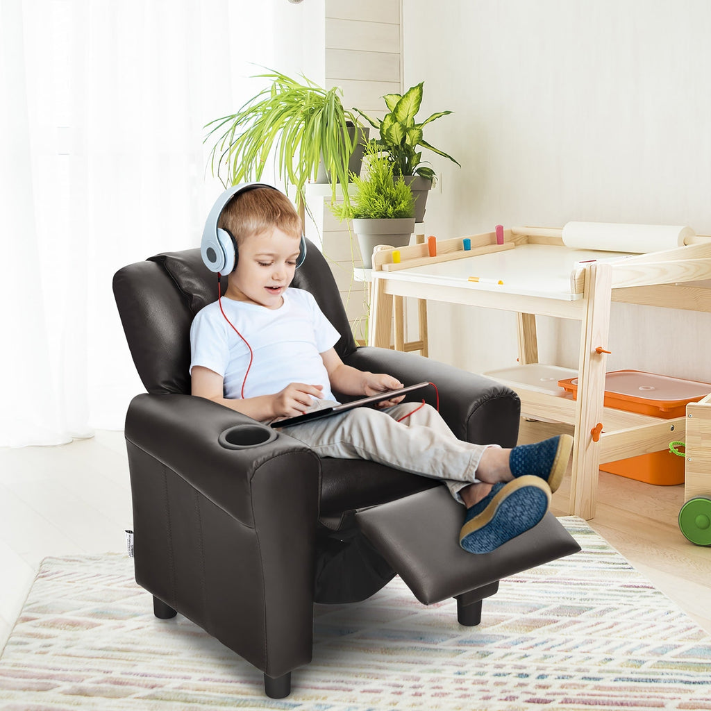 Fauteuil inclinable pour enfants Costway en cuir synthétique avec accoudoirs et repose-pieds