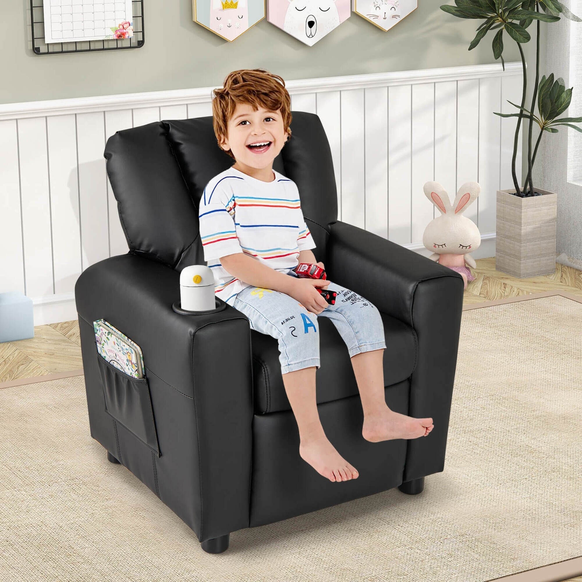 Fauteuil inclinable pour enfants Costway avec porte-gobelet et poche latérale réglable