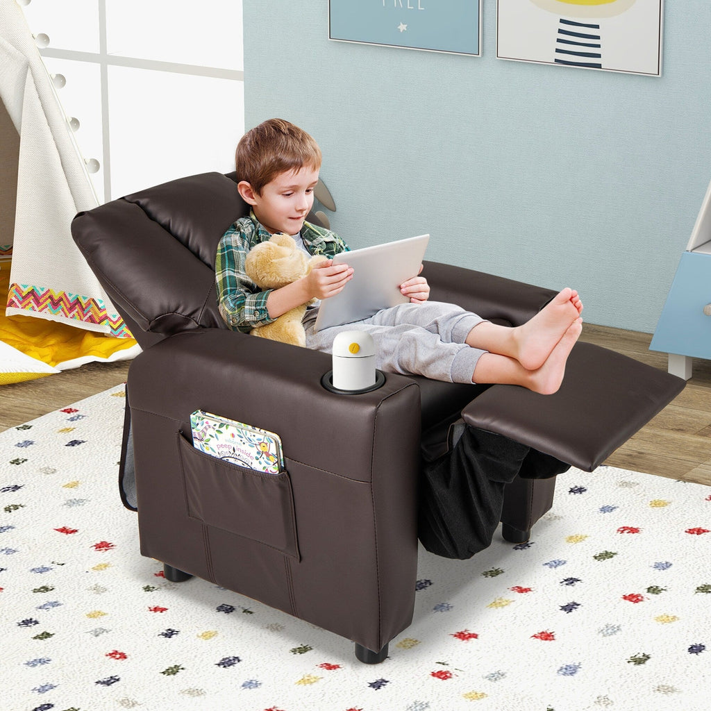 Fauteuil inclinable pour enfants Costway avec porte-gobelet et poche latérale réglable