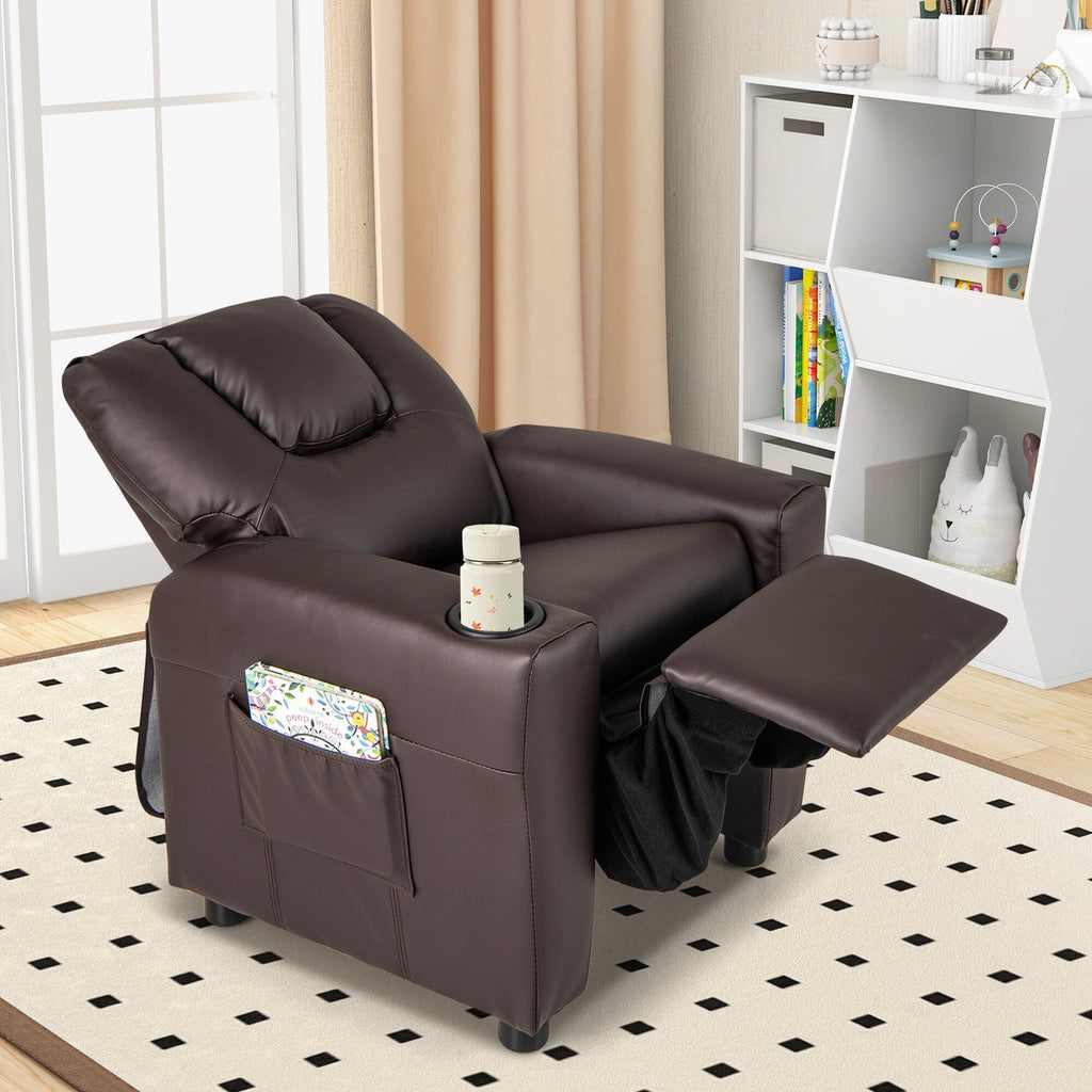 Fauteuil inclinable pour enfants Costway avec porte-gobelet et poche latérale réglable