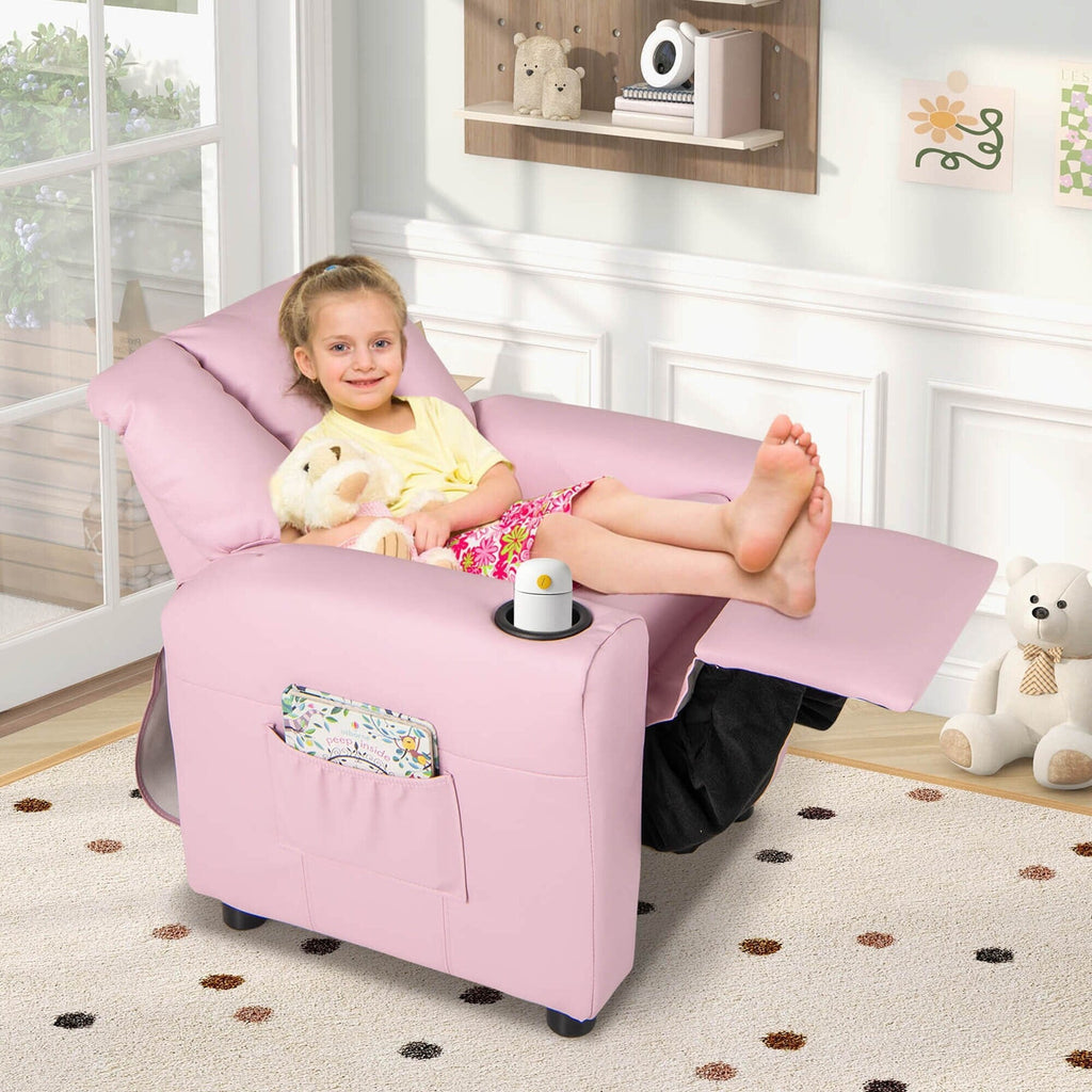 Fauteuil inclinable pour enfants Costway avec porte-gobelet et poche latérale réglable