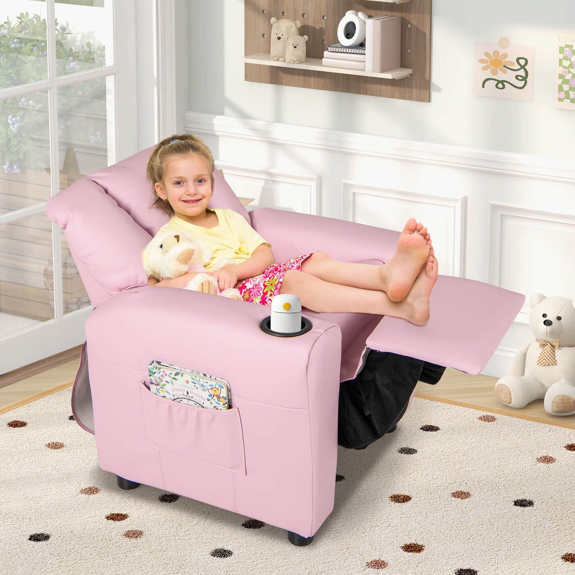 Fauteuil inclinable pour enfants Costway avec porte-gobelet et poche latérale réglable