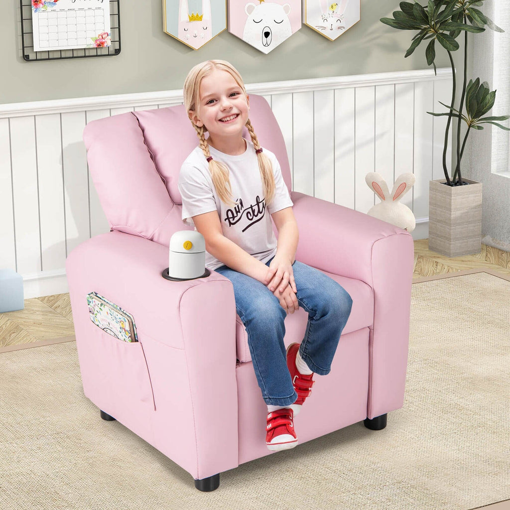 Fauteuil inclinable pour enfants Costway avec porte-gobelet et poche latérale réglable
