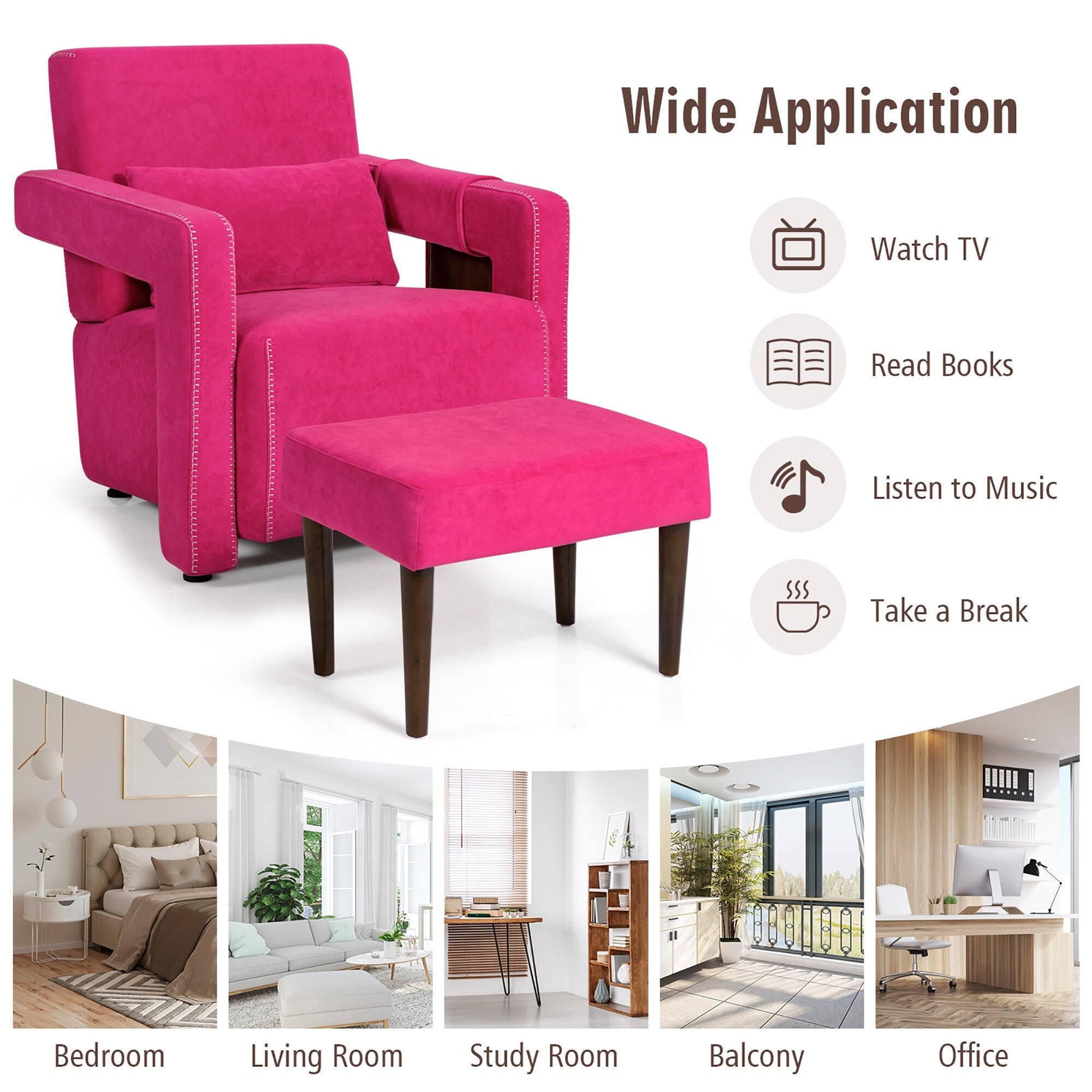 Fauteuil simple en polaire berbère moderne Costway avec pouf et ceinture - 31'' x 31'' x 34,5''