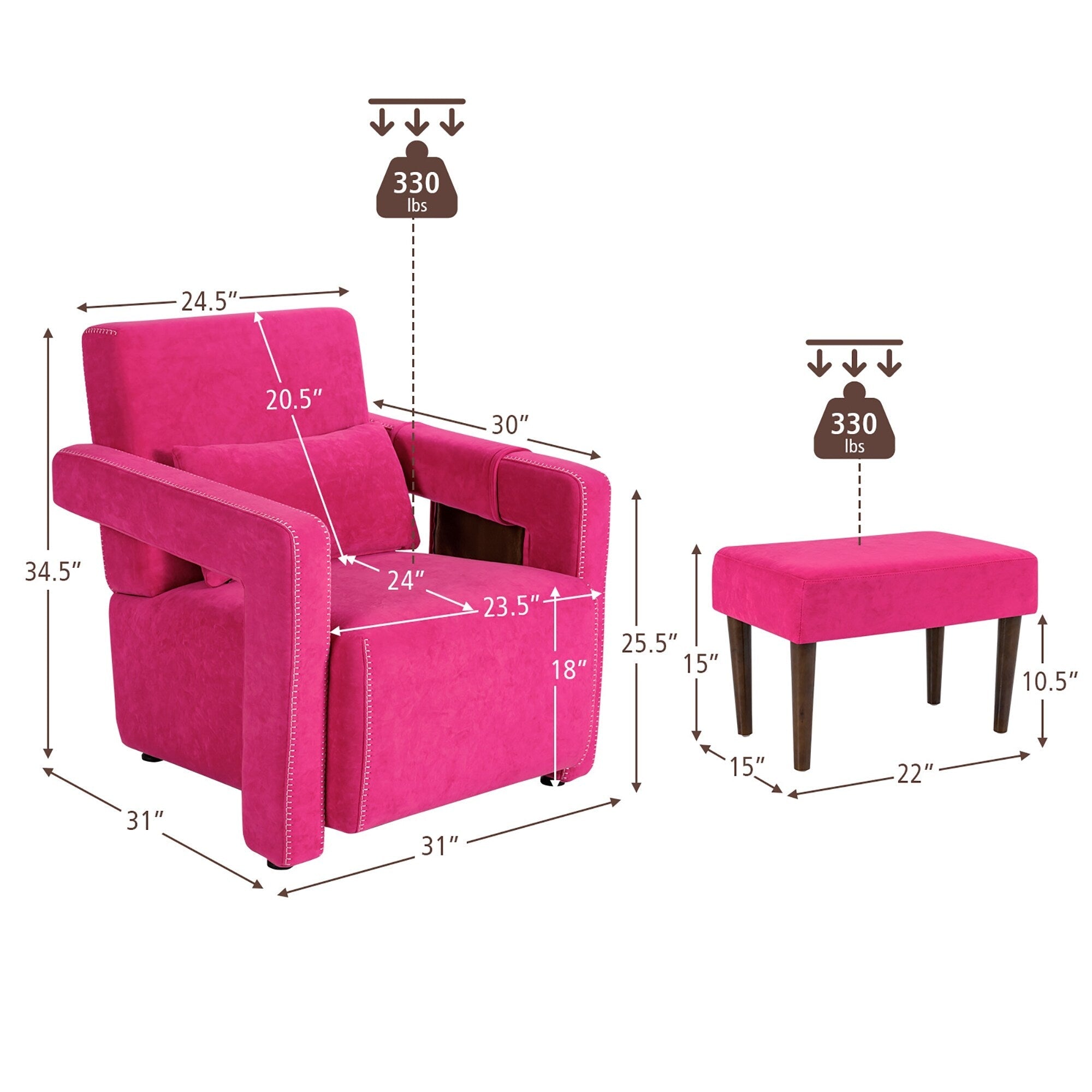 Fauteuil simple en polaire berbère moderne Costway avec pouf et ceinture - 31'' x 31'' x 34,5''