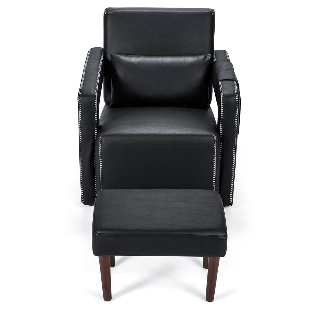 Fauteuil simple en polaire berbère moderne Costway avec pouf et ceinture - 31'' x 31'' x 34,5''