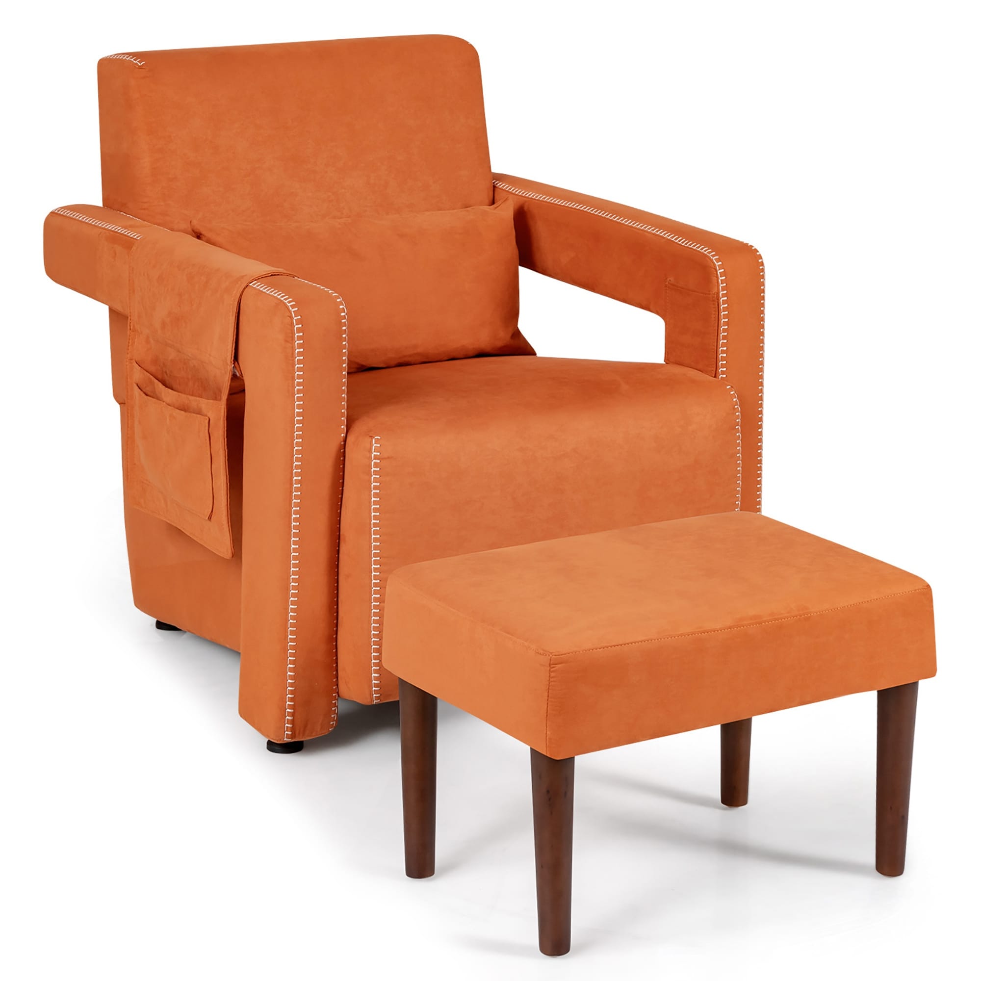 Fauteuil simple en polaire berbère moderne Costway avec pouf et ceinture - 31'' x 31'' x 34,5''