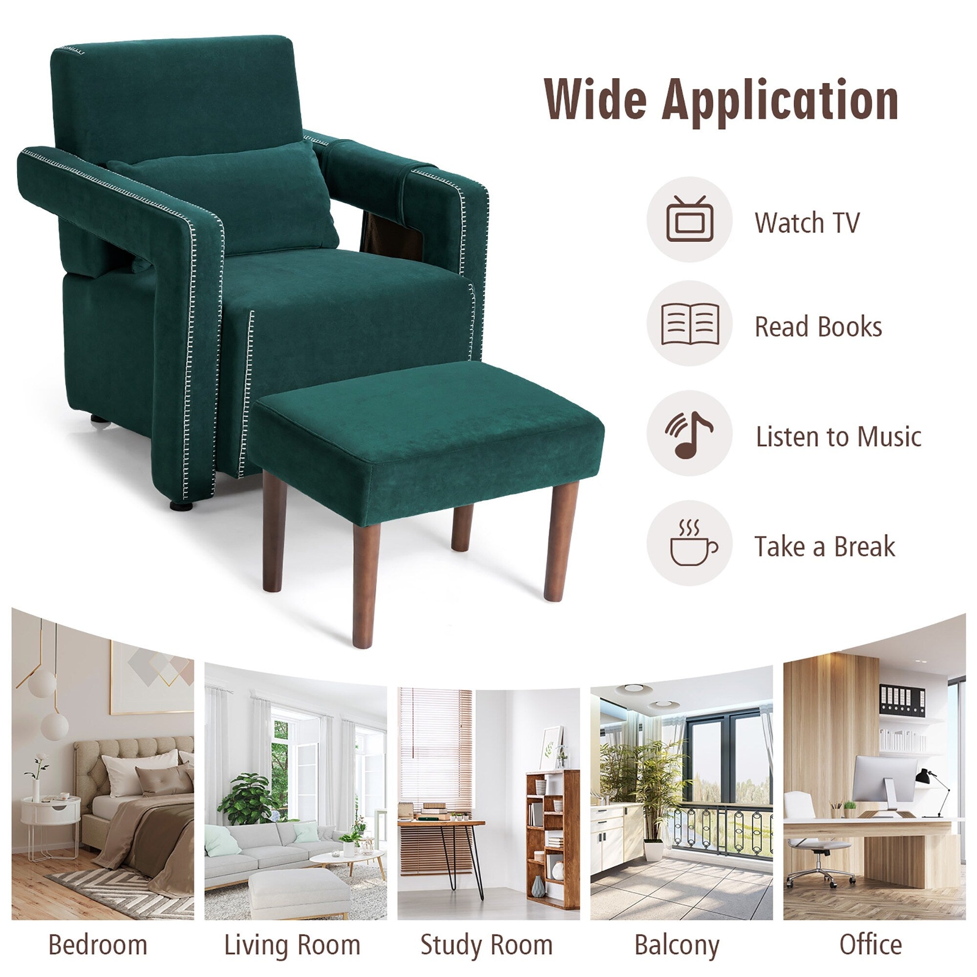 Fauteuil simple en polaire berbère moderne Costway avec pouf et ceinture - 31'' x 31'' x 34,5''