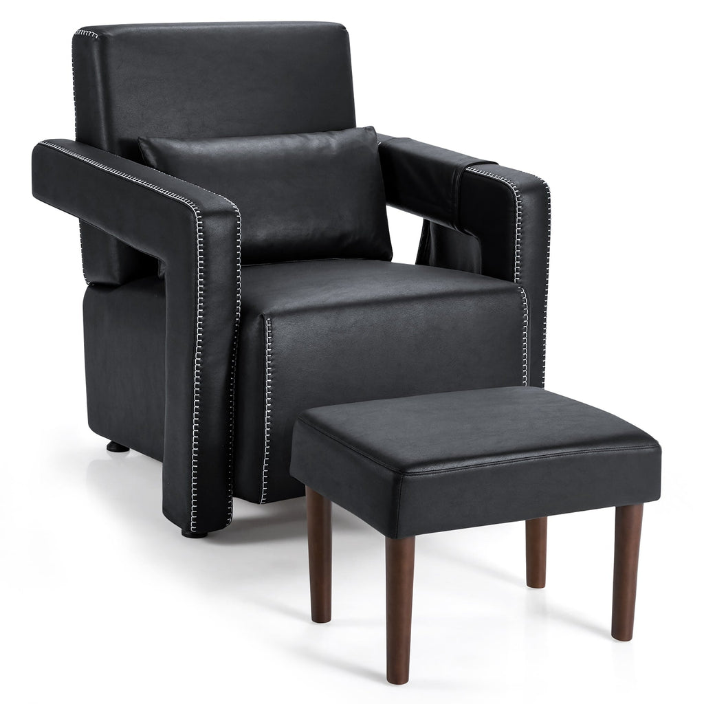 Fauteuil simple en polaire berbère moderne Costway avec pouf et ceinture - 31'' x 31'' x 34,5''