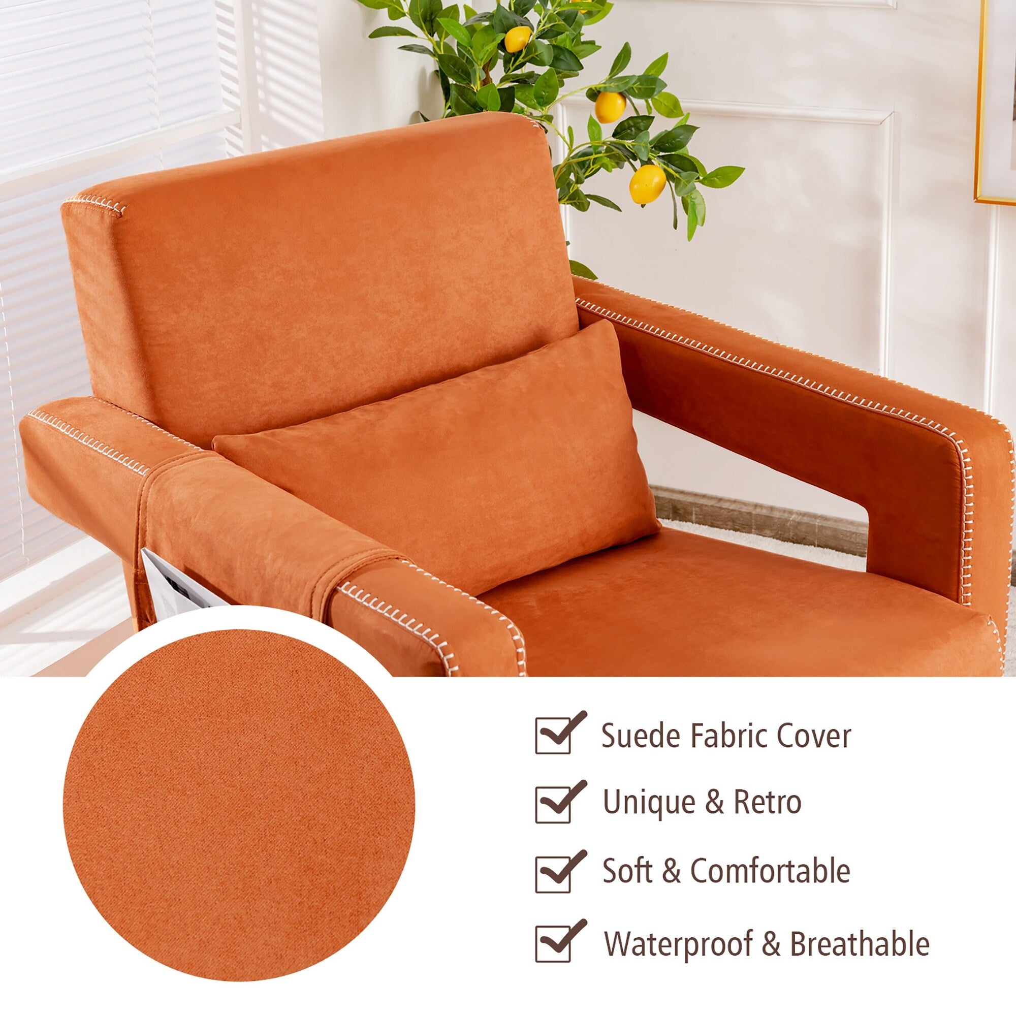 Fauteuil simple en polaire berbère moderne Costway avec pouf et ceinture - 31'' x 31'' x 34,5''