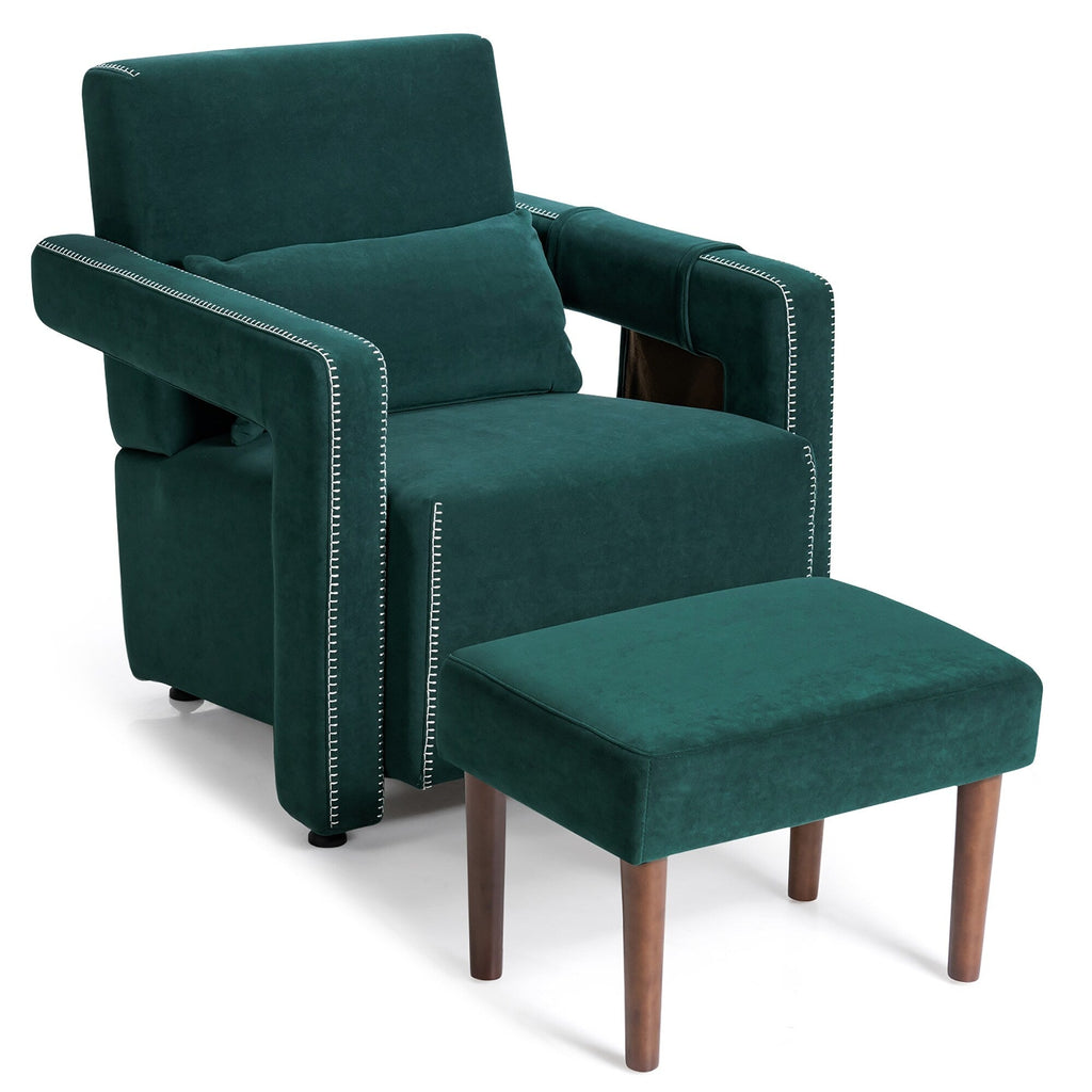 Fauteuil simple en polaire berbère moderne Costway avec pouf et ceinture - 31'' x 31'' x 34,5''