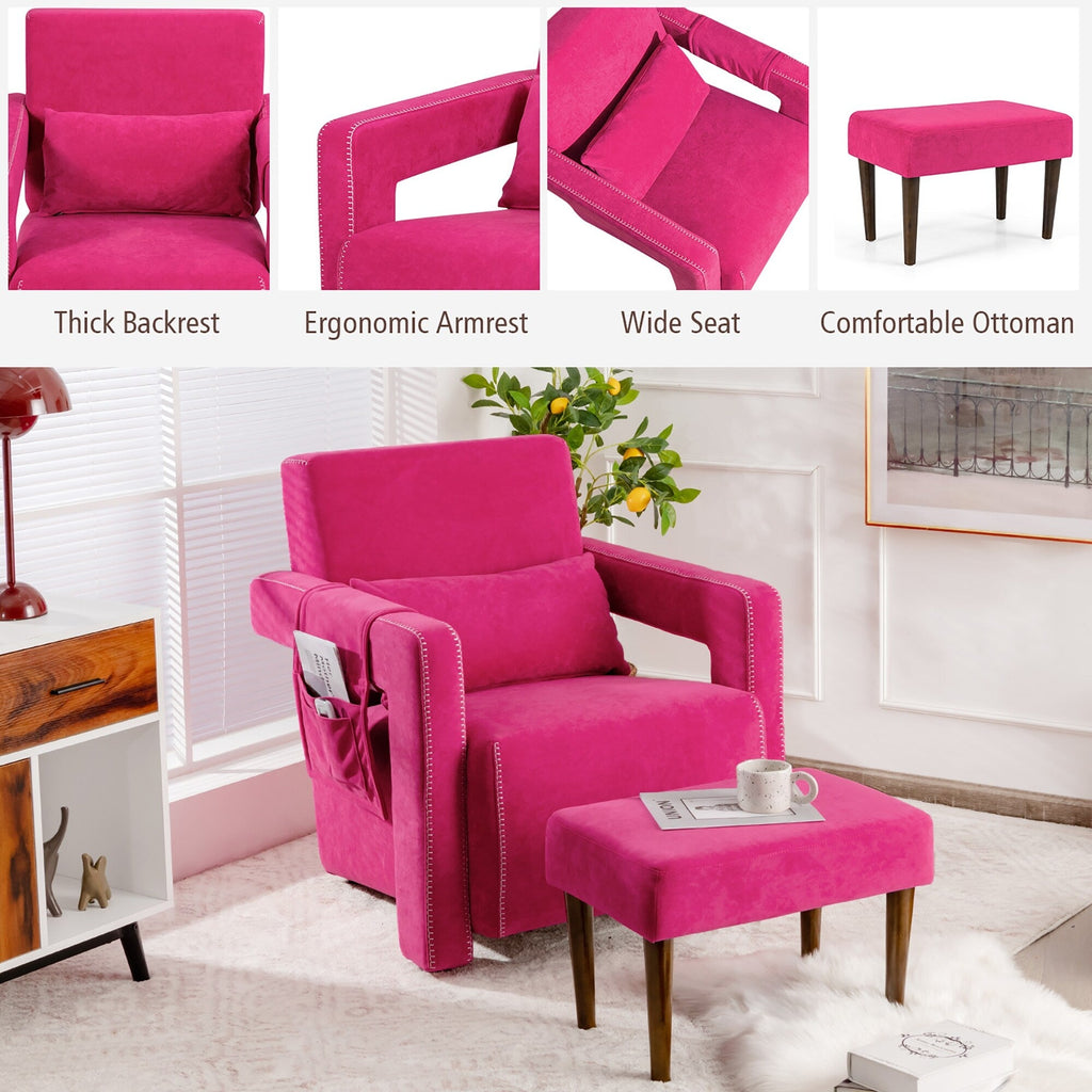 Fauteuil simple en polaire berbère moderne Costway avec pouf et ceinture - 31'' x 31'' x 34,5''