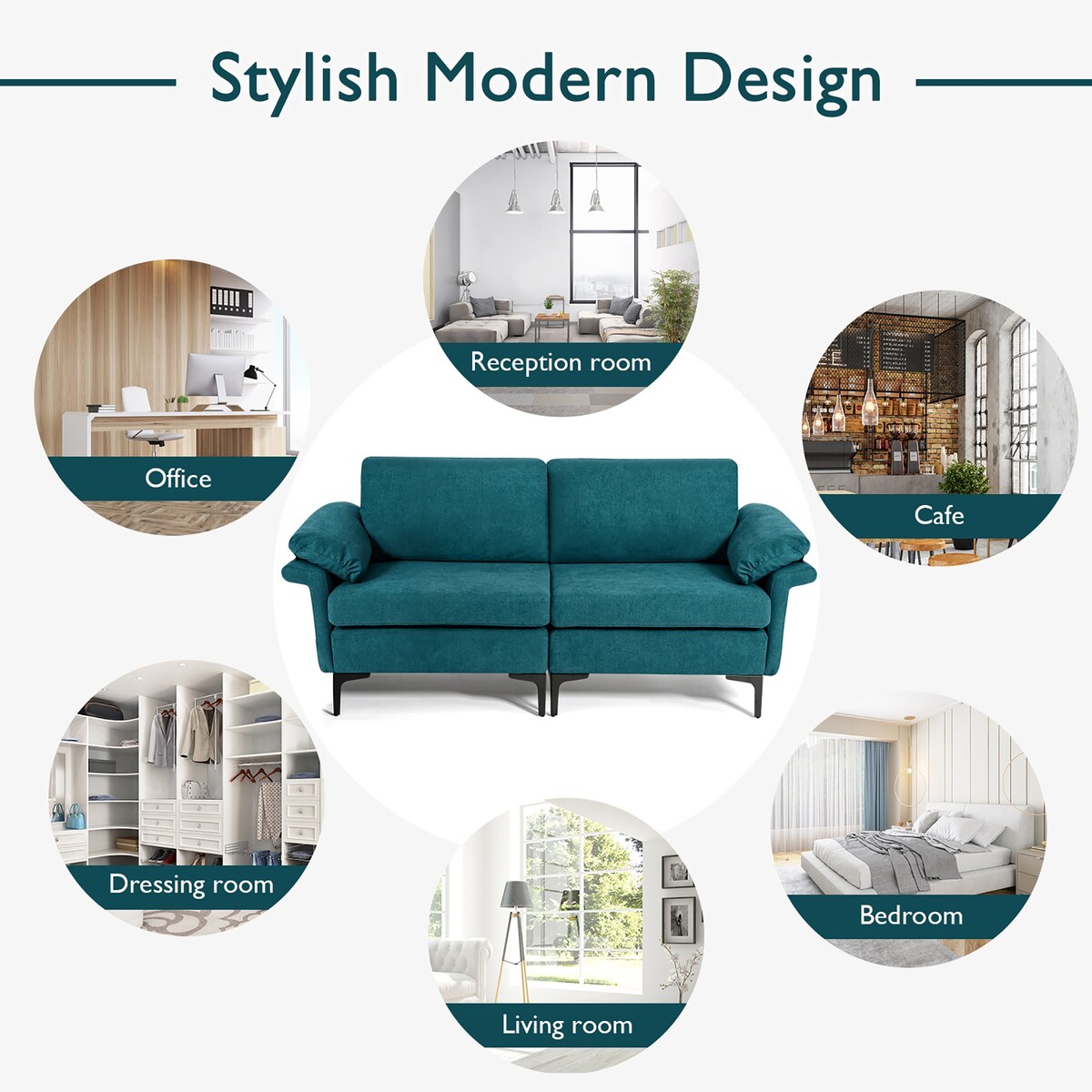 Canapé deux places Costway moderne en tissu pour petits espaces - Voir les détails