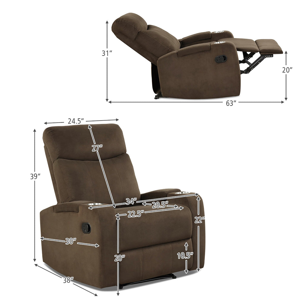 Fauteuil inclinable Costway, canapé simple, avec rangement pour accoudoirs et tasse