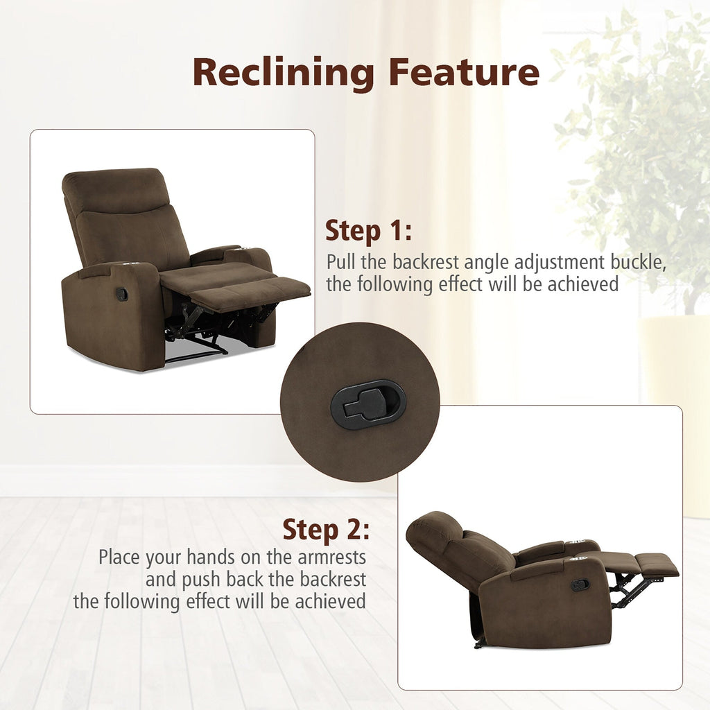 Fauteuil inclinable Costway, canapé simple, avec rangement pour accoudoirs et tasse