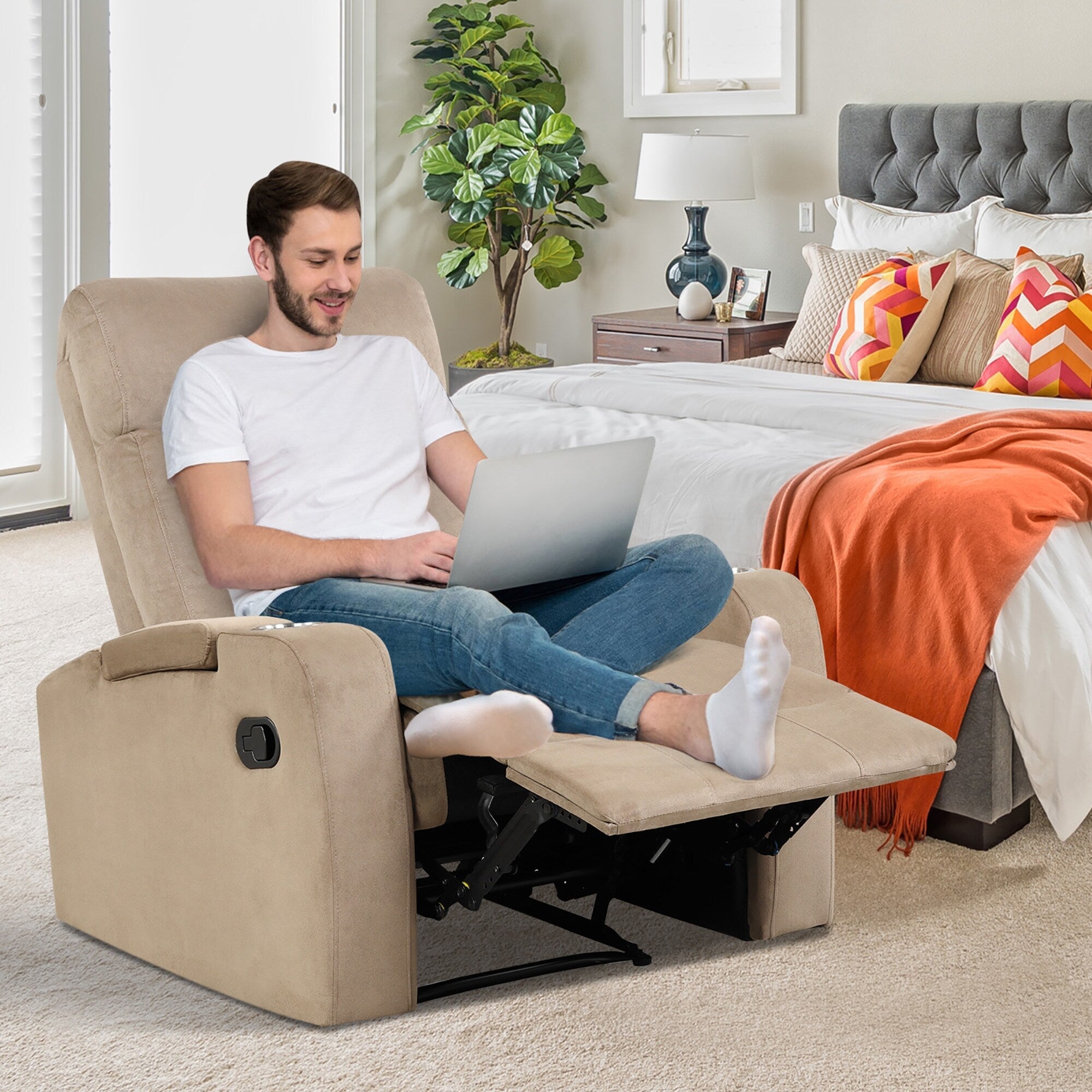 Fauteuil inclinable Costway, canapé simple, avec rangement pour accoudoirs et tasse