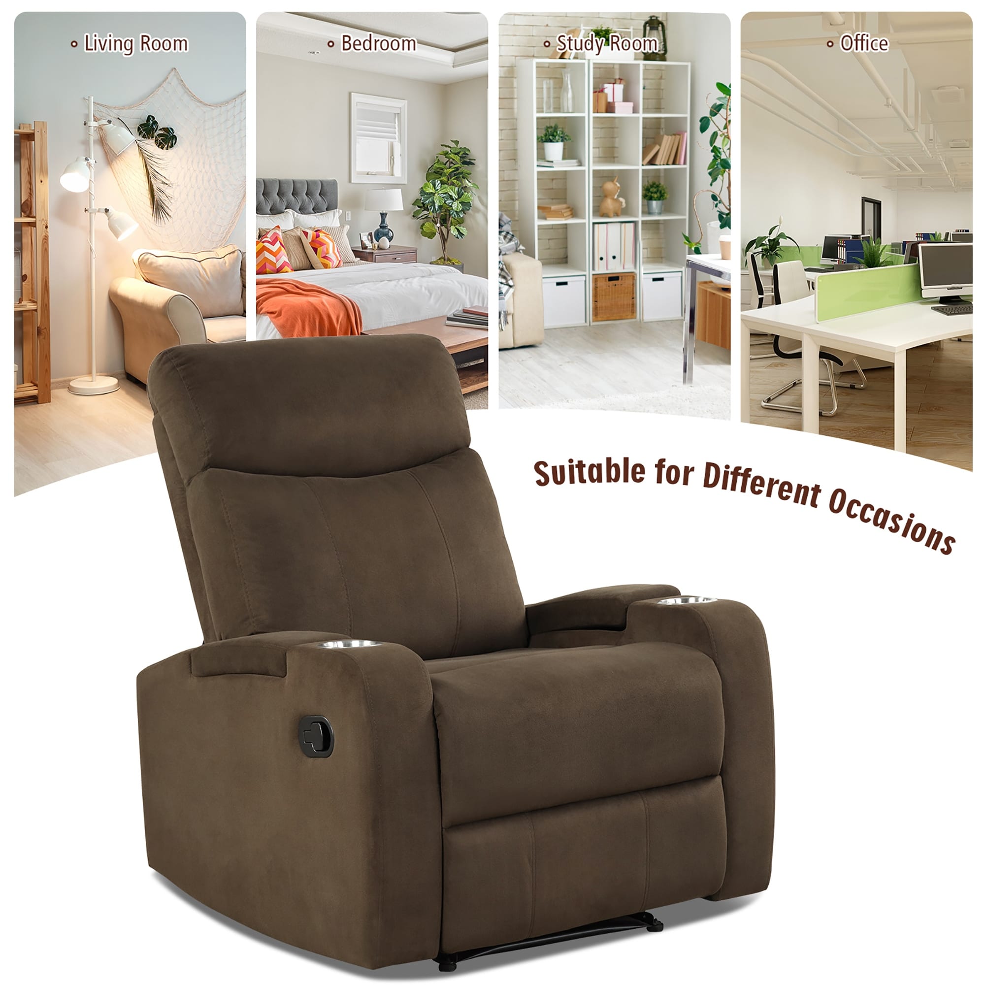 Fauteuil inclinable Costway, canapé simple, avec rangement pour accoudoirs et tasse
