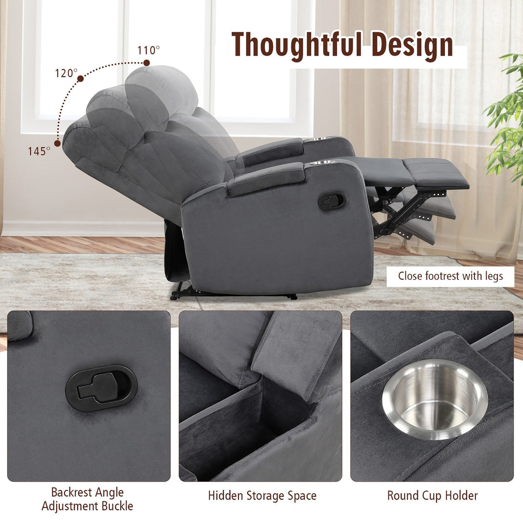 Fauteuil inclinable Costway, canapé simple, avec rangement pour accoudoirs et tasse