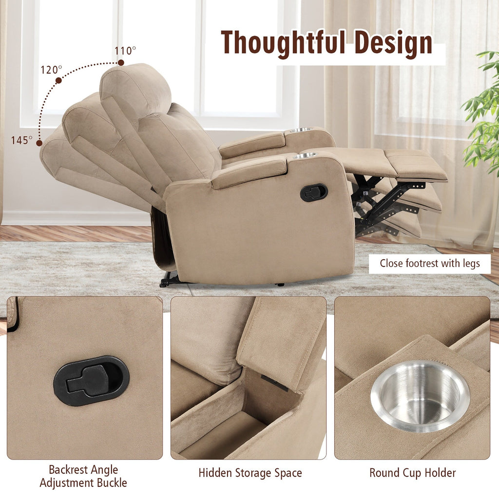 Fauteuil inclinable Costway, canapé simple, avec rangement pour accoudoirs et tasse