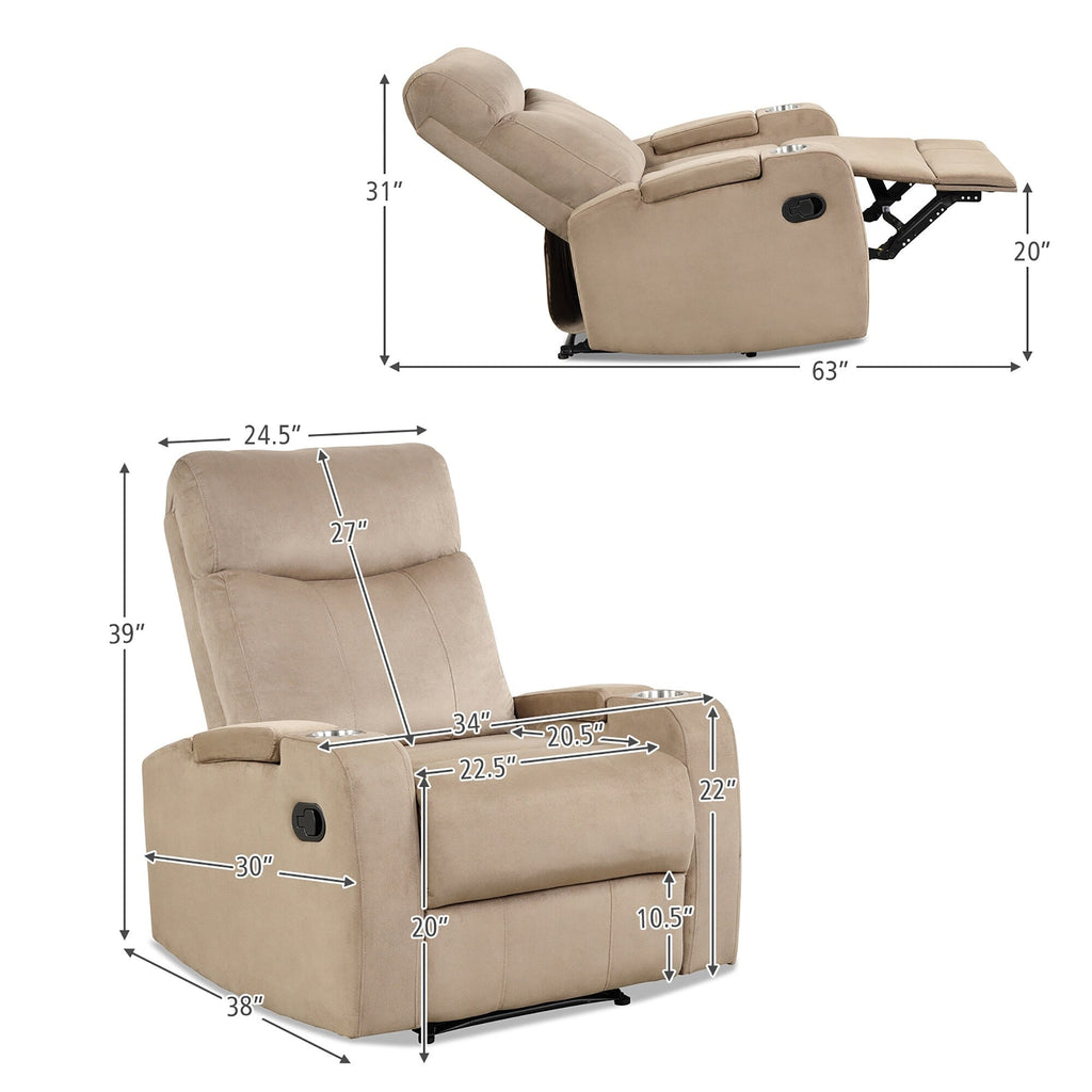 Fauteuil inclinable Costway, canapé simple, avec rangement pour accoudoirs et tasse