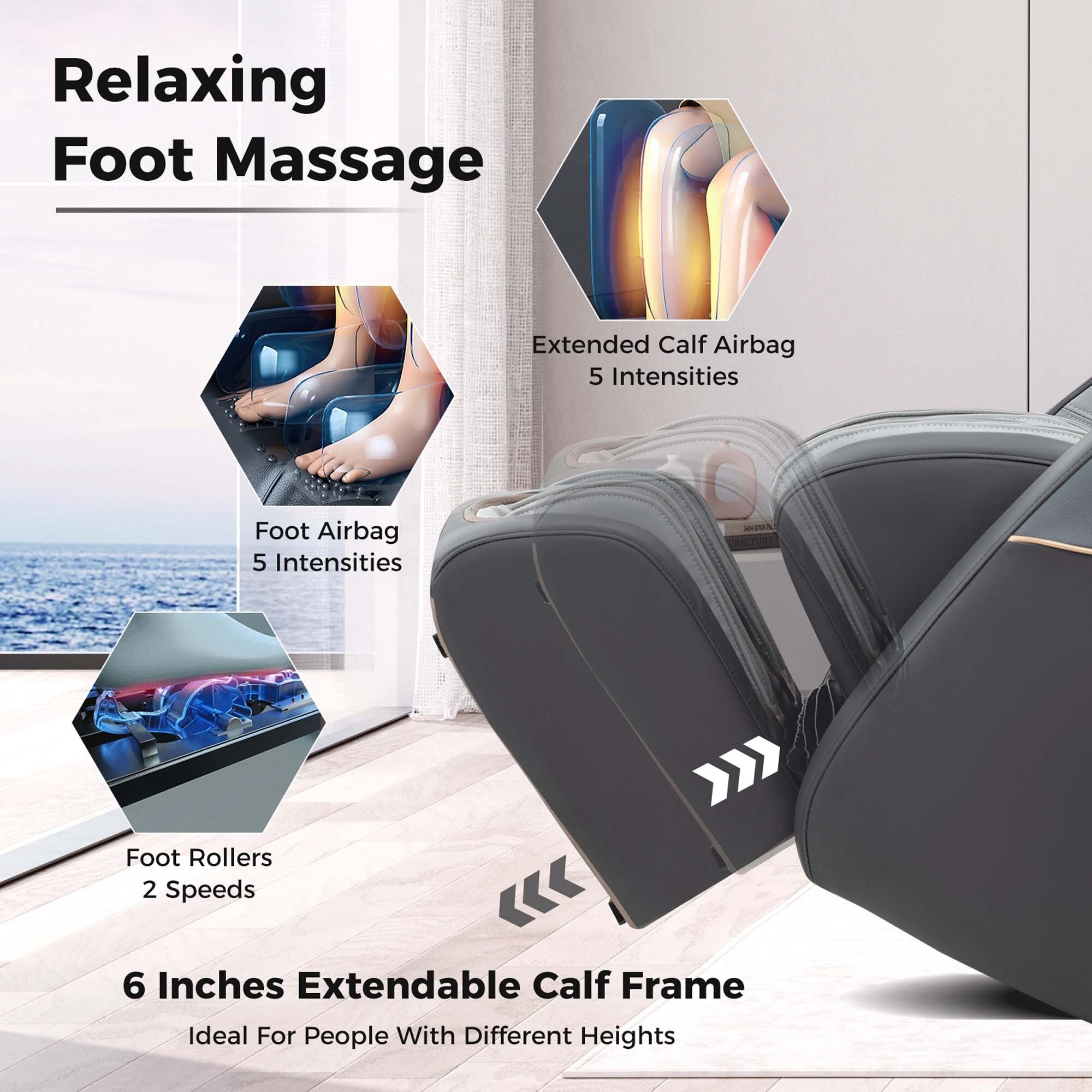 Fauteuil inclinable de massage zéro gravité Costway SL Track avec pied extensible thaïlandais