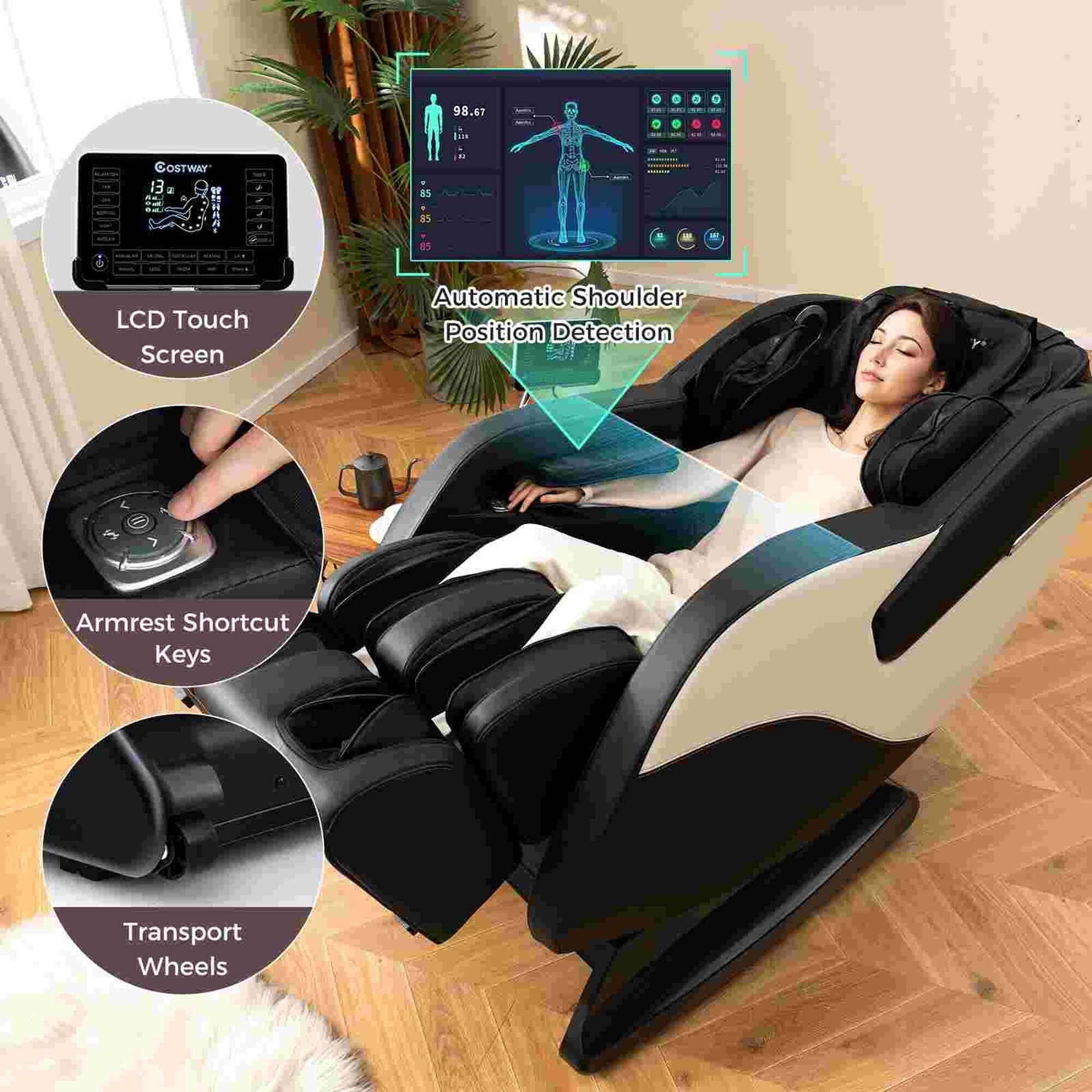 Fauteuil inclinable de massage zéro gravité Costway SL Track avec pied extensible thaïlandais